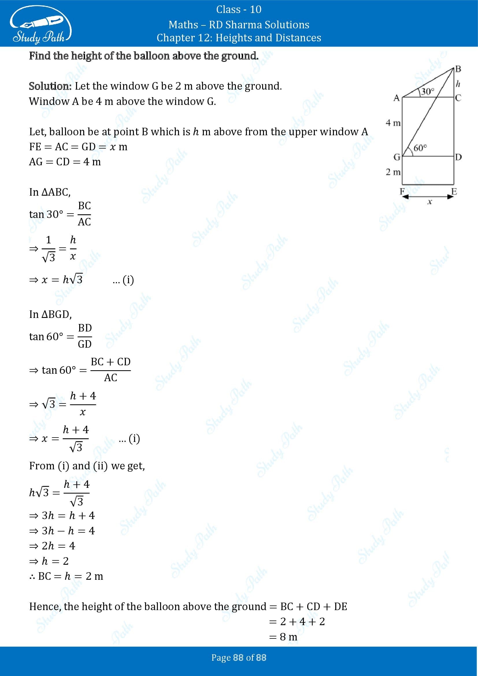 RD Sharma Solutions Class 10 Chapter 12 Heights and Distances Exercise 12.1 00088