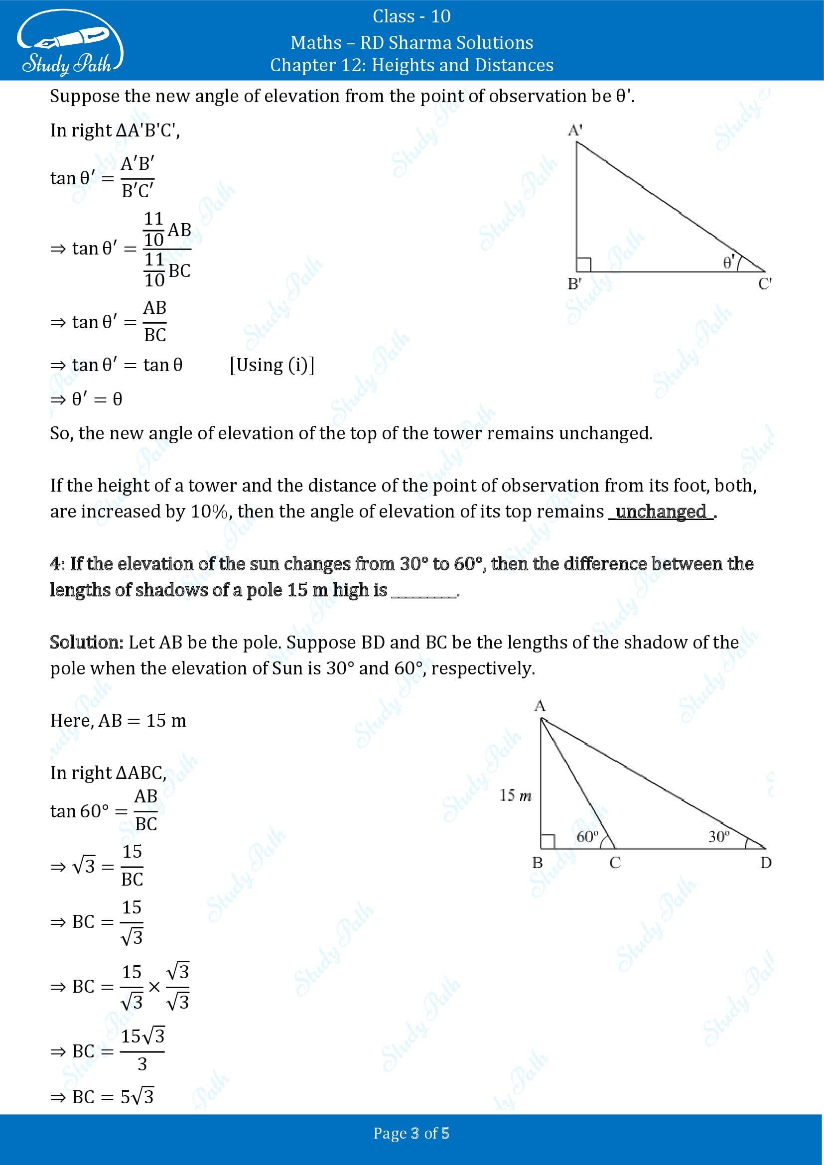 RD Sharma Solutions Class 10 Chapter 12 Heights and Distances Fill in the Blank Type Questions FBQs 00003