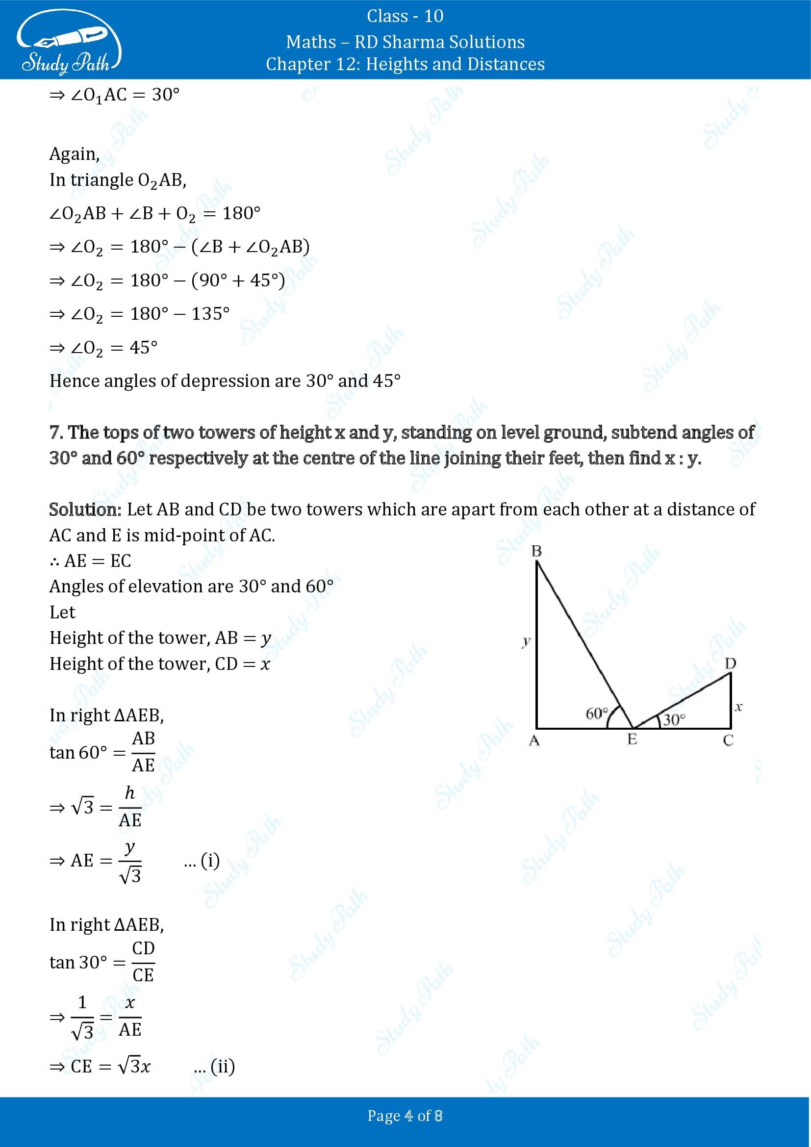 RD Sharma Solutions Class 10 Chapter 12 Heights and Distances Very Short Answer Type Questions VSAQs 00004