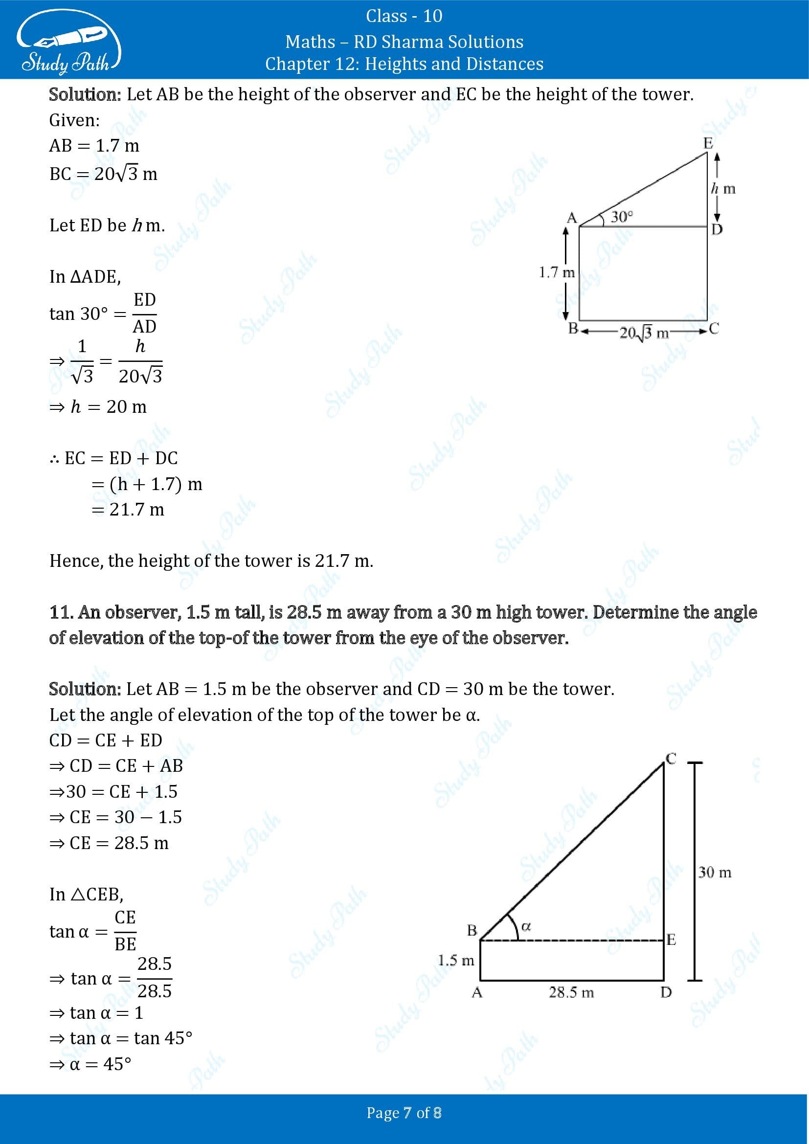 RD Sharma Solutions Class 10 Chapter 12 Heights and Distances Very Short Answer Type Questions VSAQs 00007