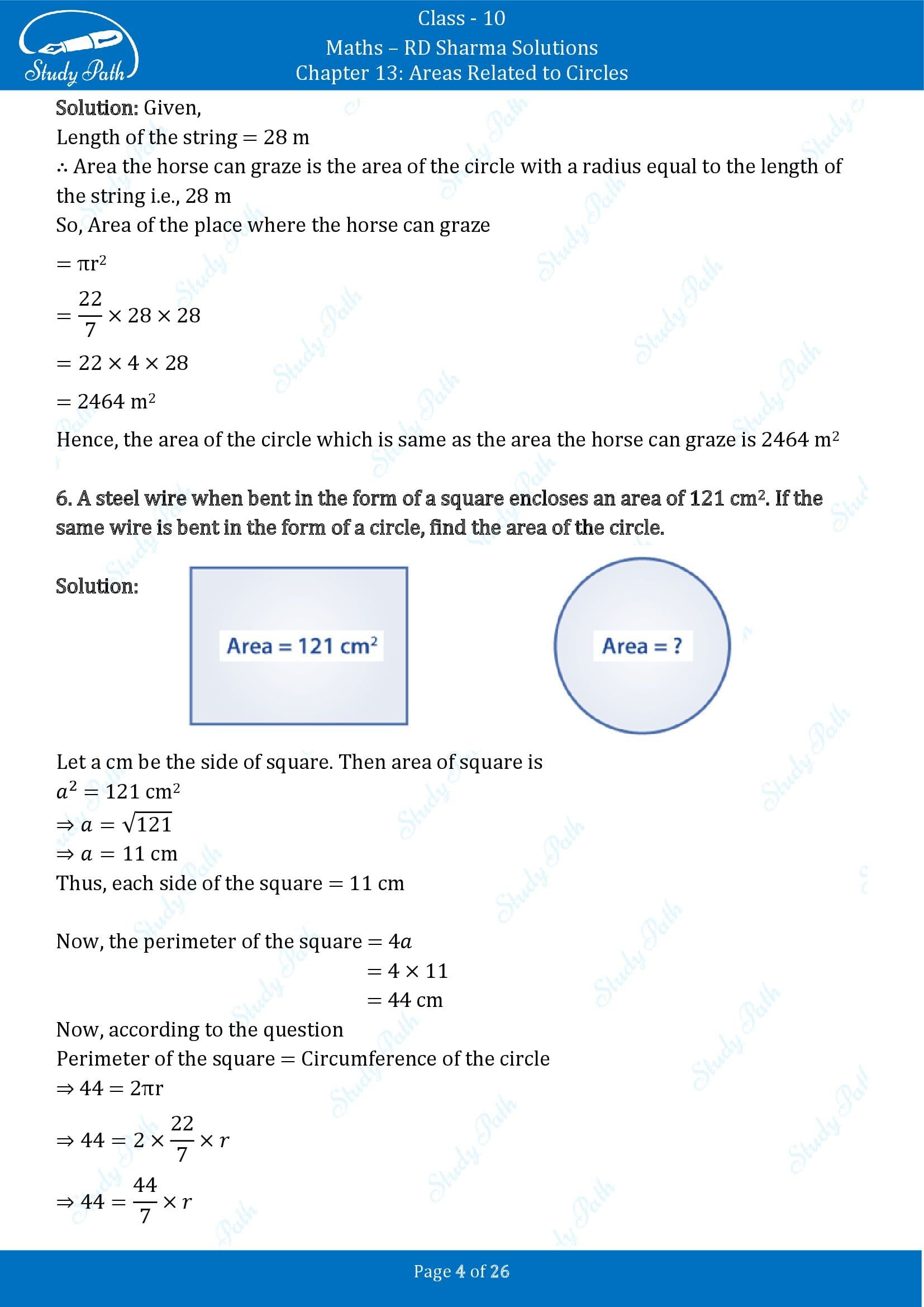 RD Sharma Solutions Class 10 Chapter 13 Areas Related to Circles Exercise 13.1 00004