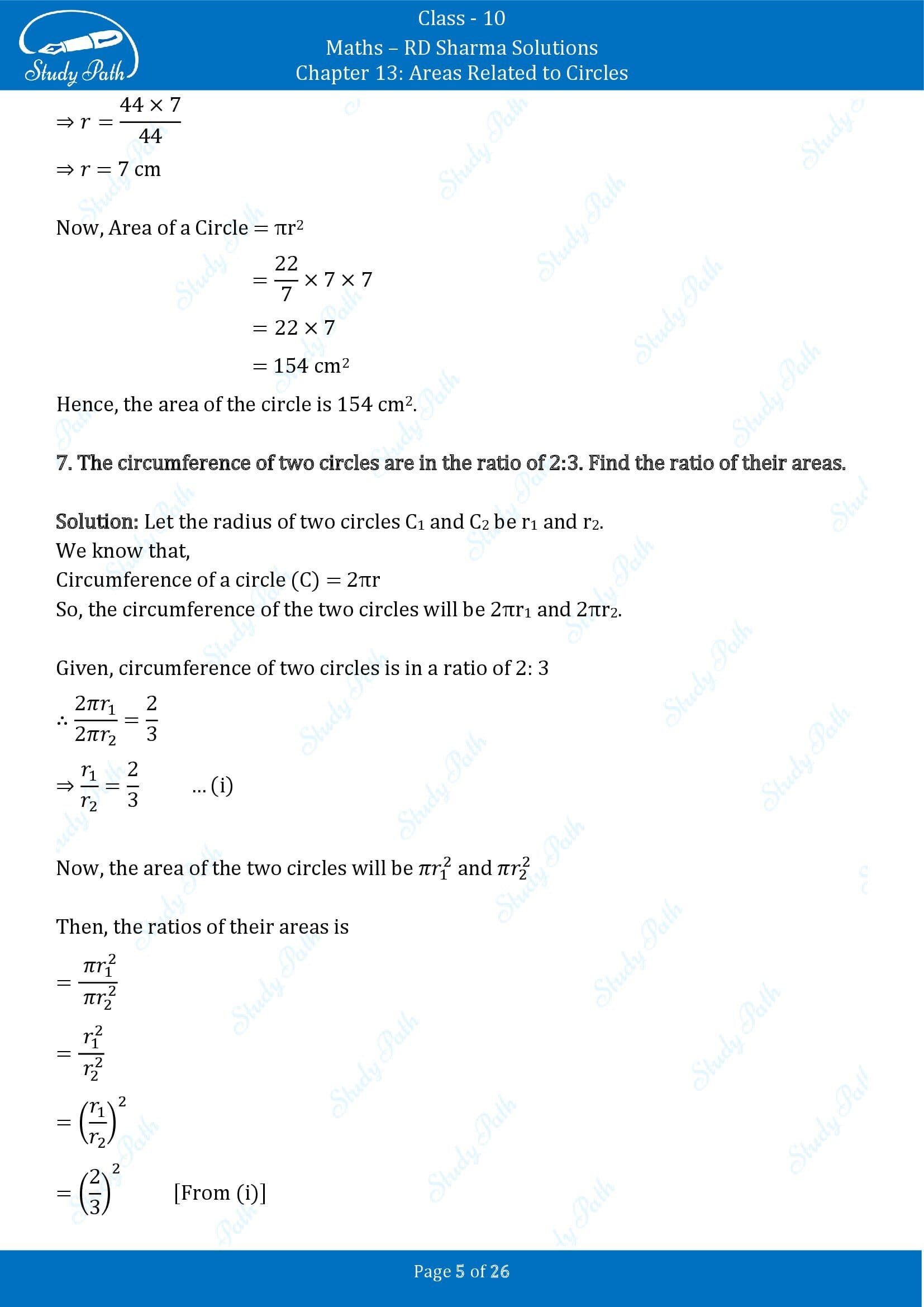 RD Sharma Solutions Class 10 Chapter 13 Areas Related to Circles Exercise 13.1 00005