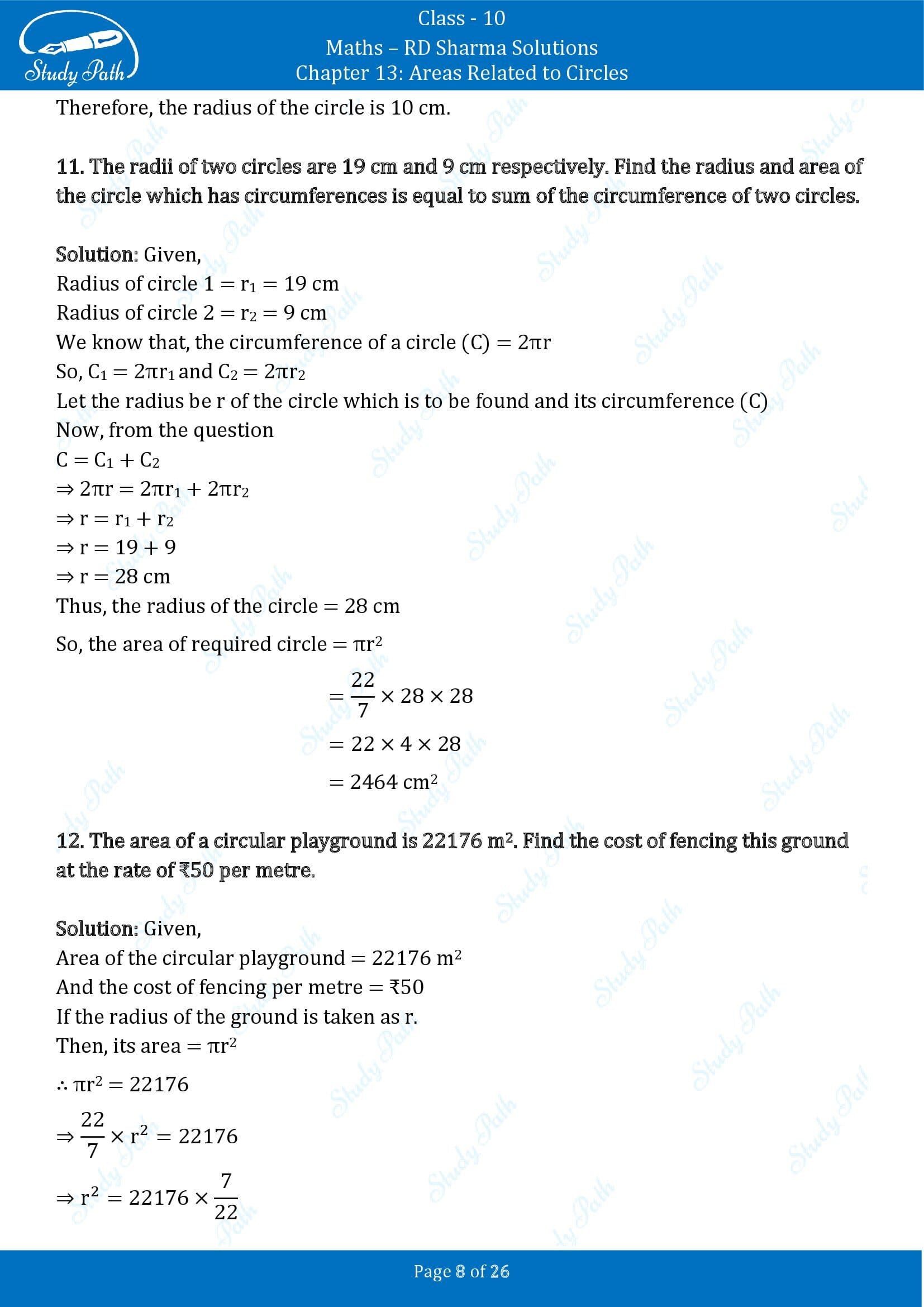 RD Sharma Solutions Class 10 Chapter 13 Areas Related to Circles Exercise 13.1 00008