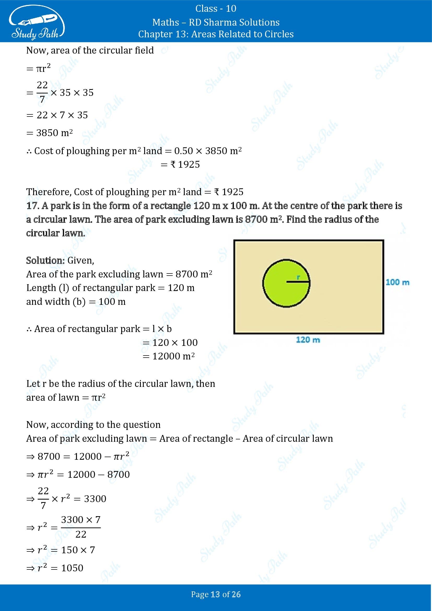RD Sharma Solutions Class 10 Chapter 13 Areas Related to Circles Exercise 13.1 00013