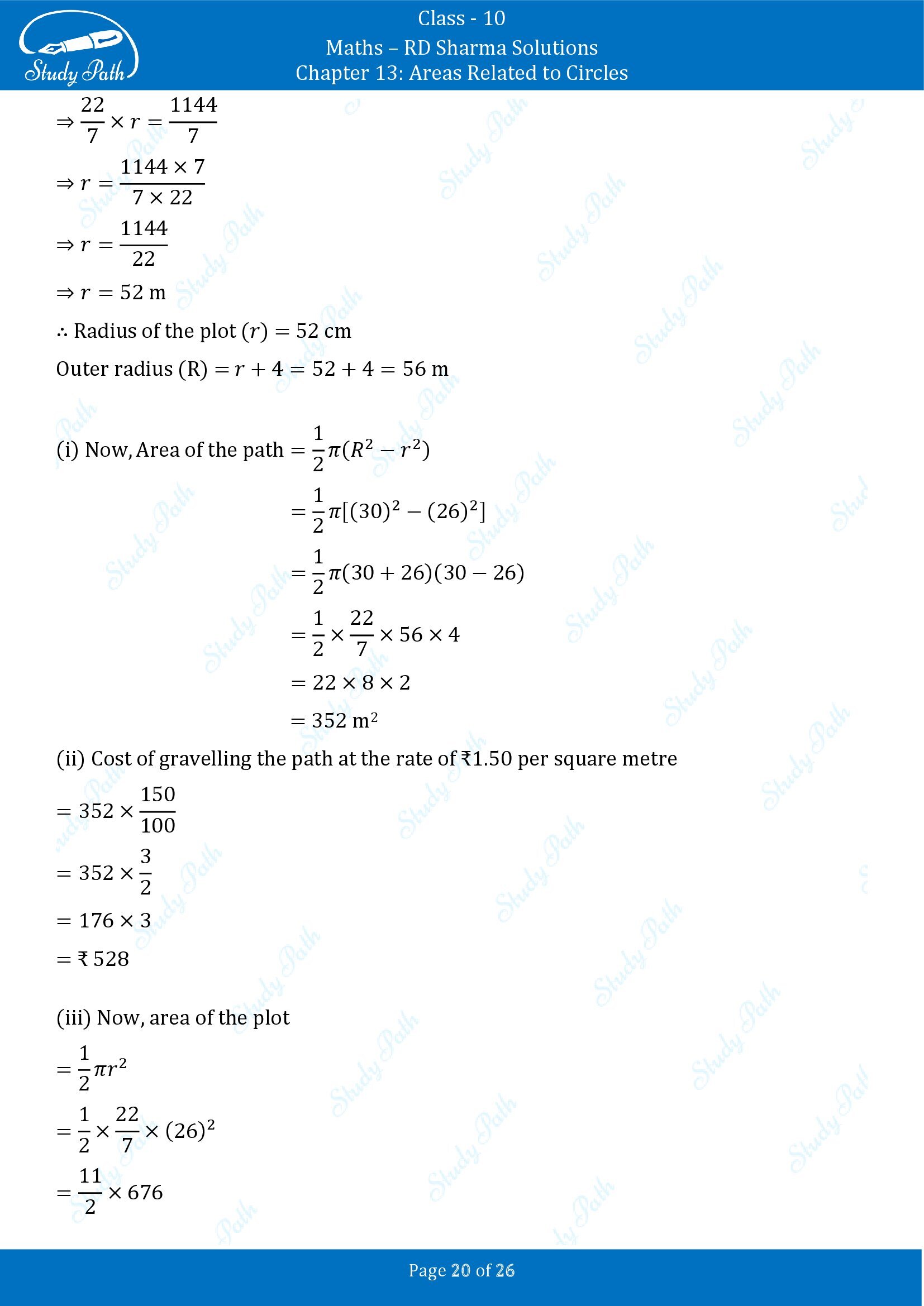 RD Sharma Solutions Class 10 Chapter 13 Areas Related to Circles Exercise 13.1 00020