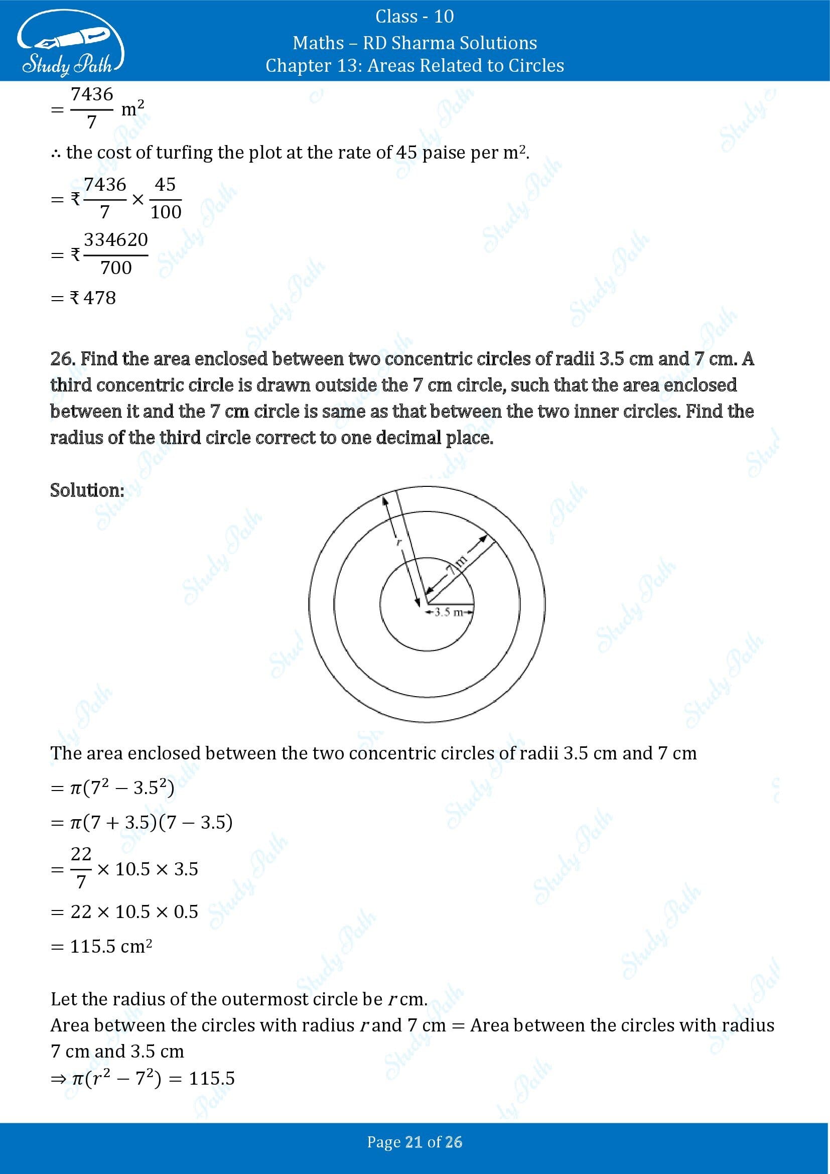 RD Sharma Solutions Class 10 Chapter 13 Areas Related to Circles Exercise 13.1 00021