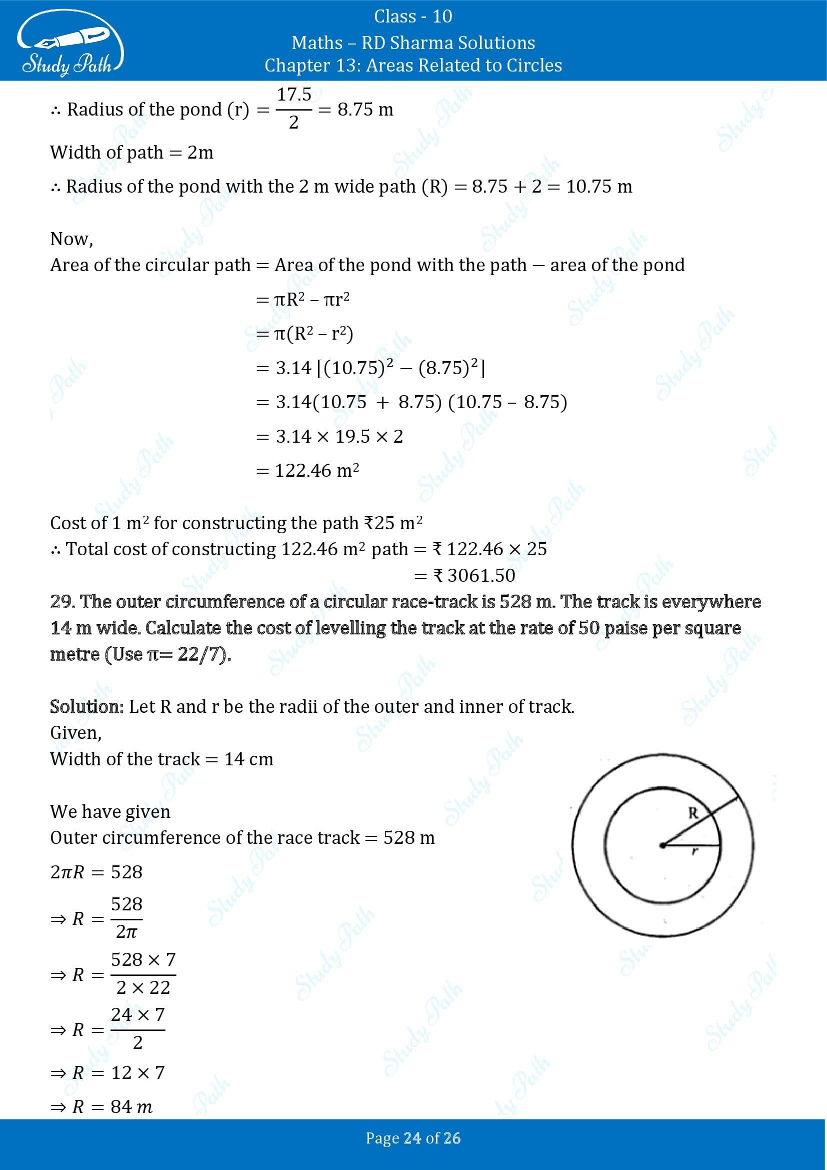 RD Sharma Solutions Class 10 Chapter 13 Areas Related to Circles Exercise 13.1 00024