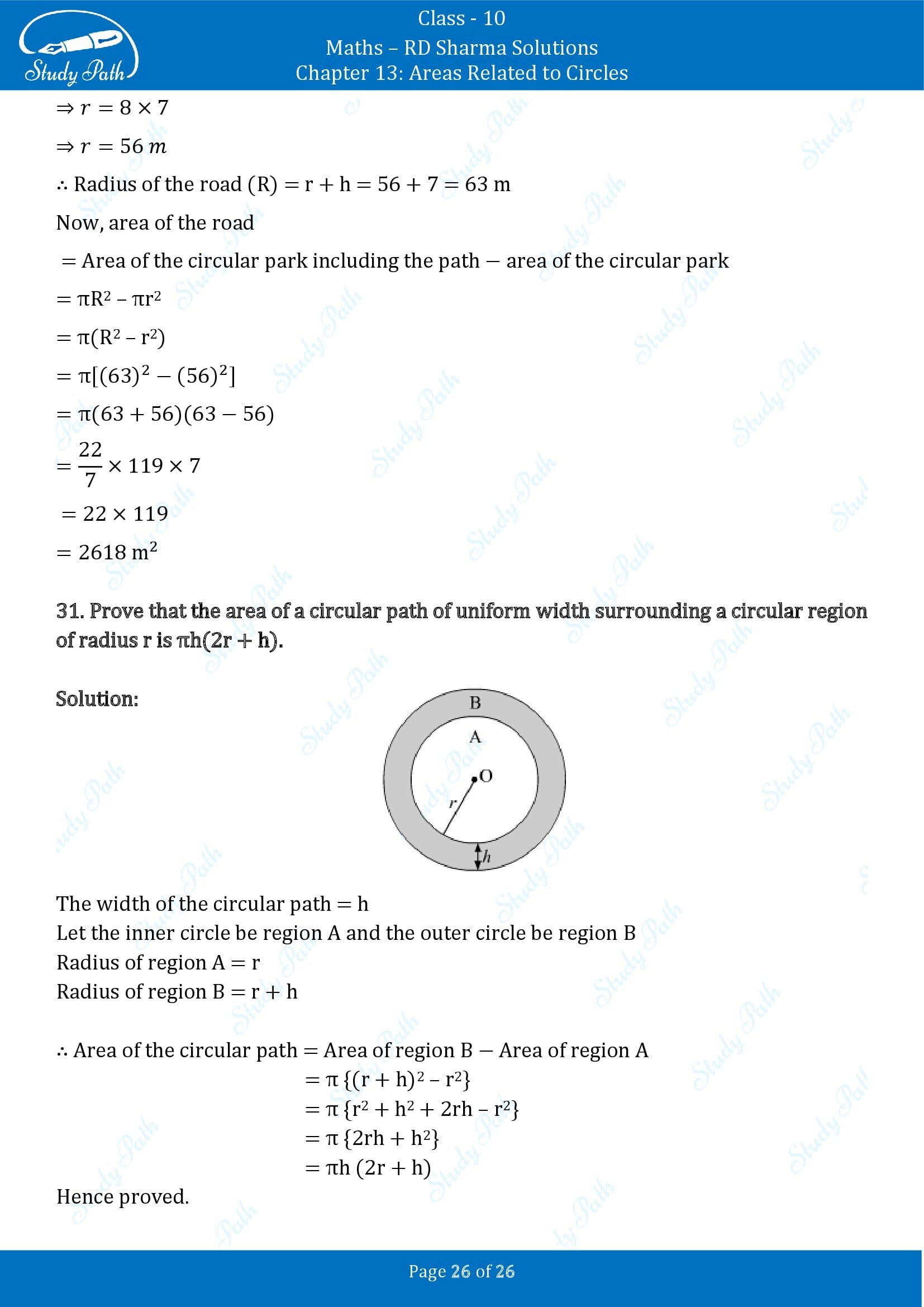 RD Sharma Solutions Class 10 Chapter 13 Areas Related to Circles Exercise 13.1 00026