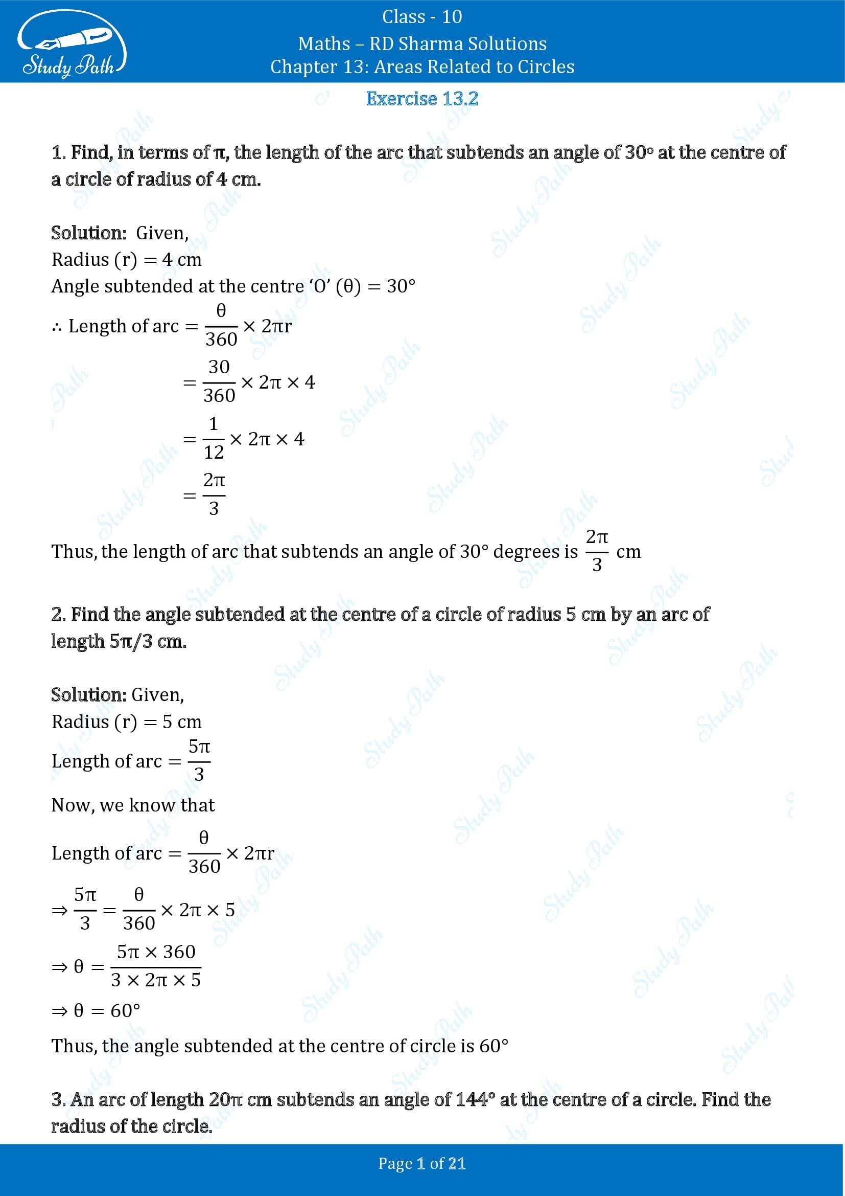 RD Sharma Solutions Class 10 Chapter 13 Areas Related to Circles Exercise 13.2 00001