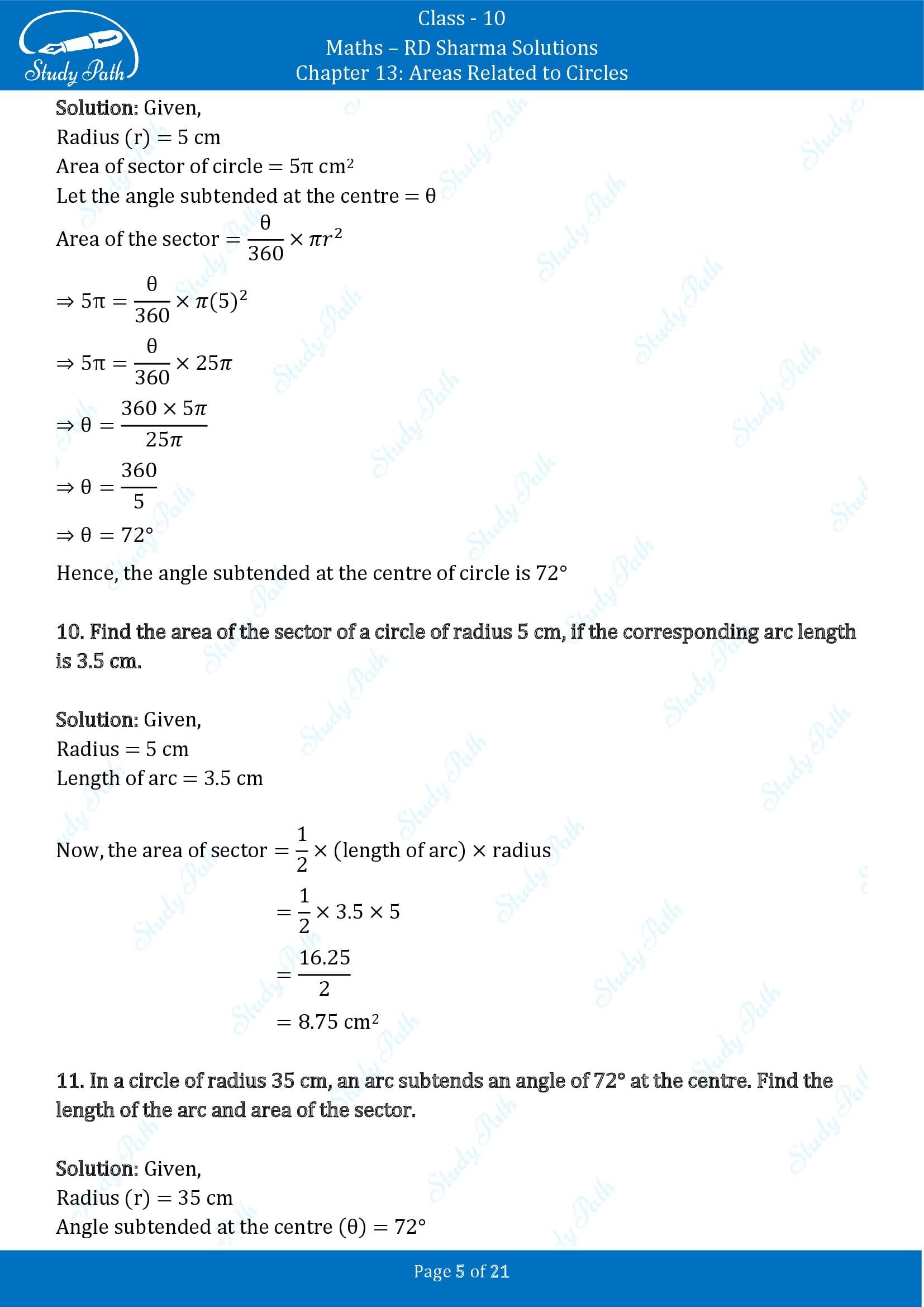 RD Sharma Solutions Class 10 Chapter 13 Areas Related to Circles Exercise 13.2 00005