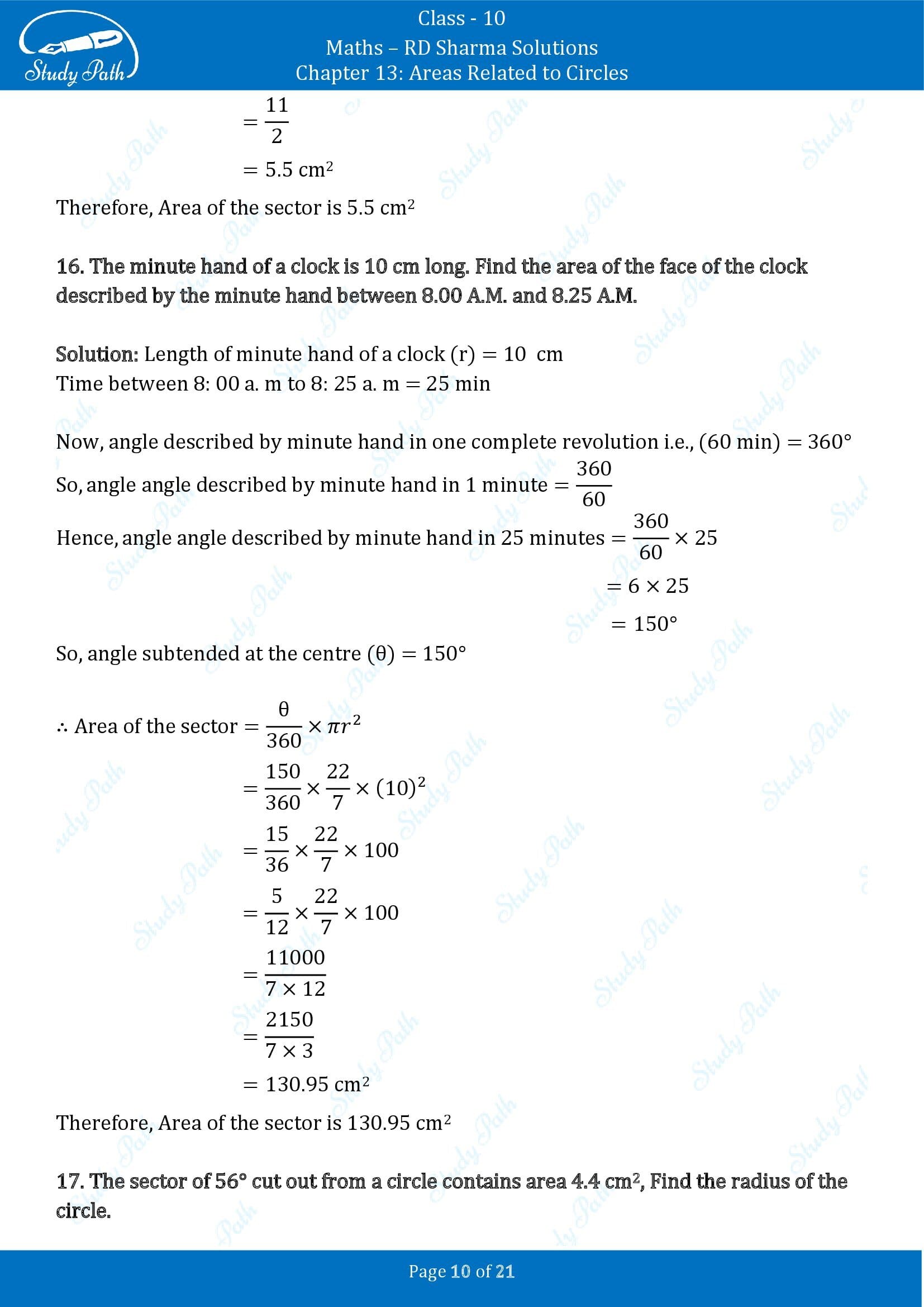 RD Sharma Solutions Class 10 Chapter 13 Areas Related to Circles Exercise 13.2 00010