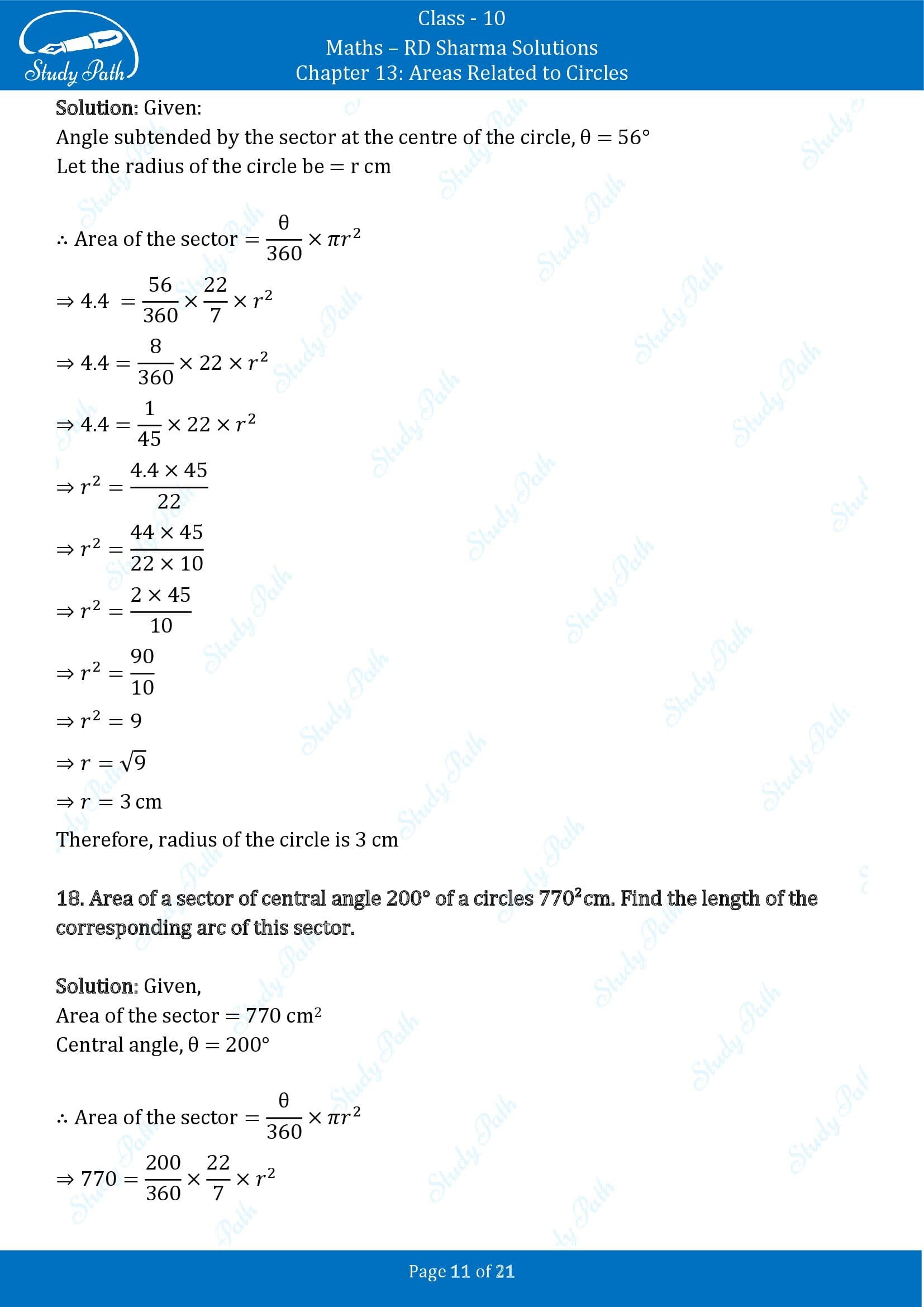 RD Sharma Solutions Class 10 Chapter 13 Areas Related to Circles Exercise 13.2 00011