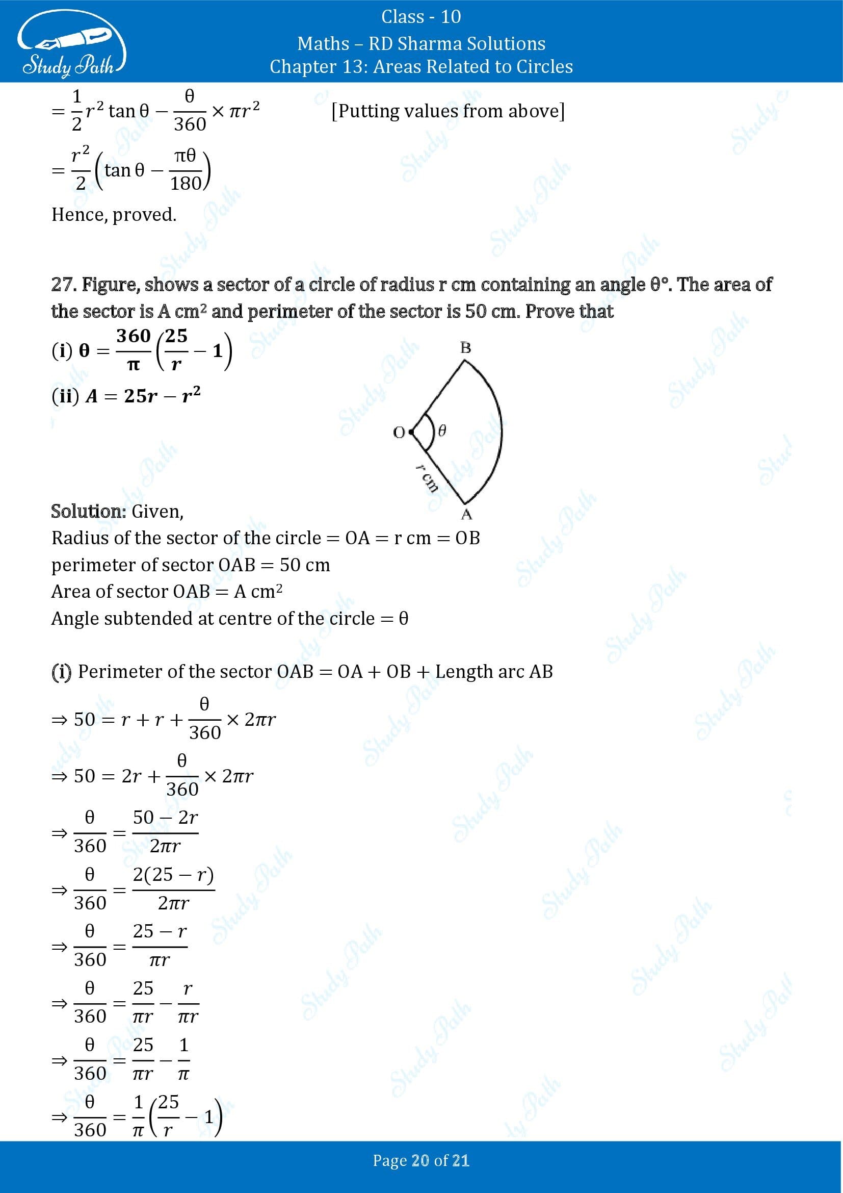 RD Sharma Solutions Class 10 Chapter 13 Areas Related to Circles Exercise 13.2 00020
