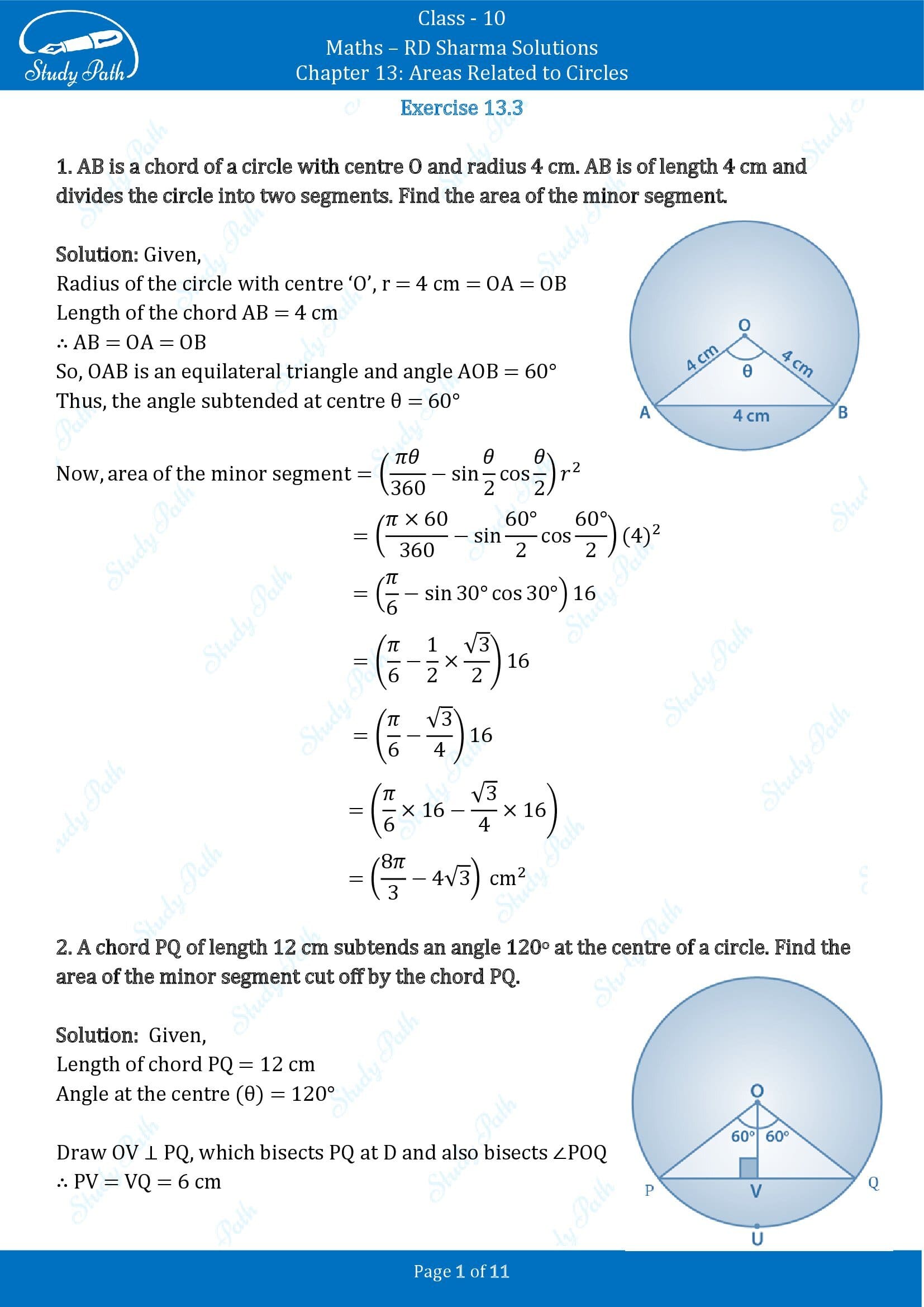 RD Sharma Solutions Class 10 Chapter 13 Areas Related to Circles Exercise 13.3 00001