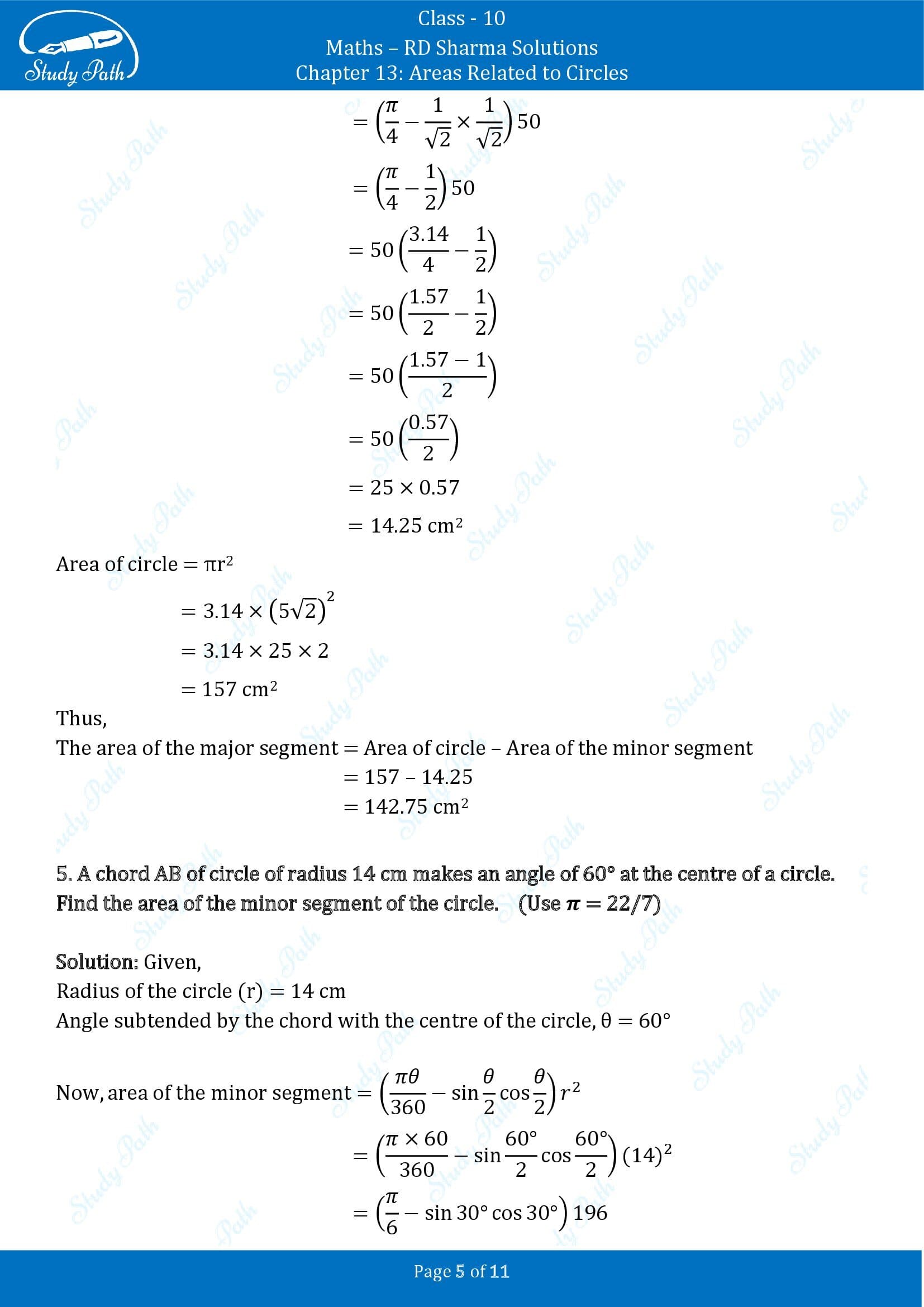 RD Sharma Solutions Class 10 Chapter 13 Areas Related to Circles Exercise 13.3 00005