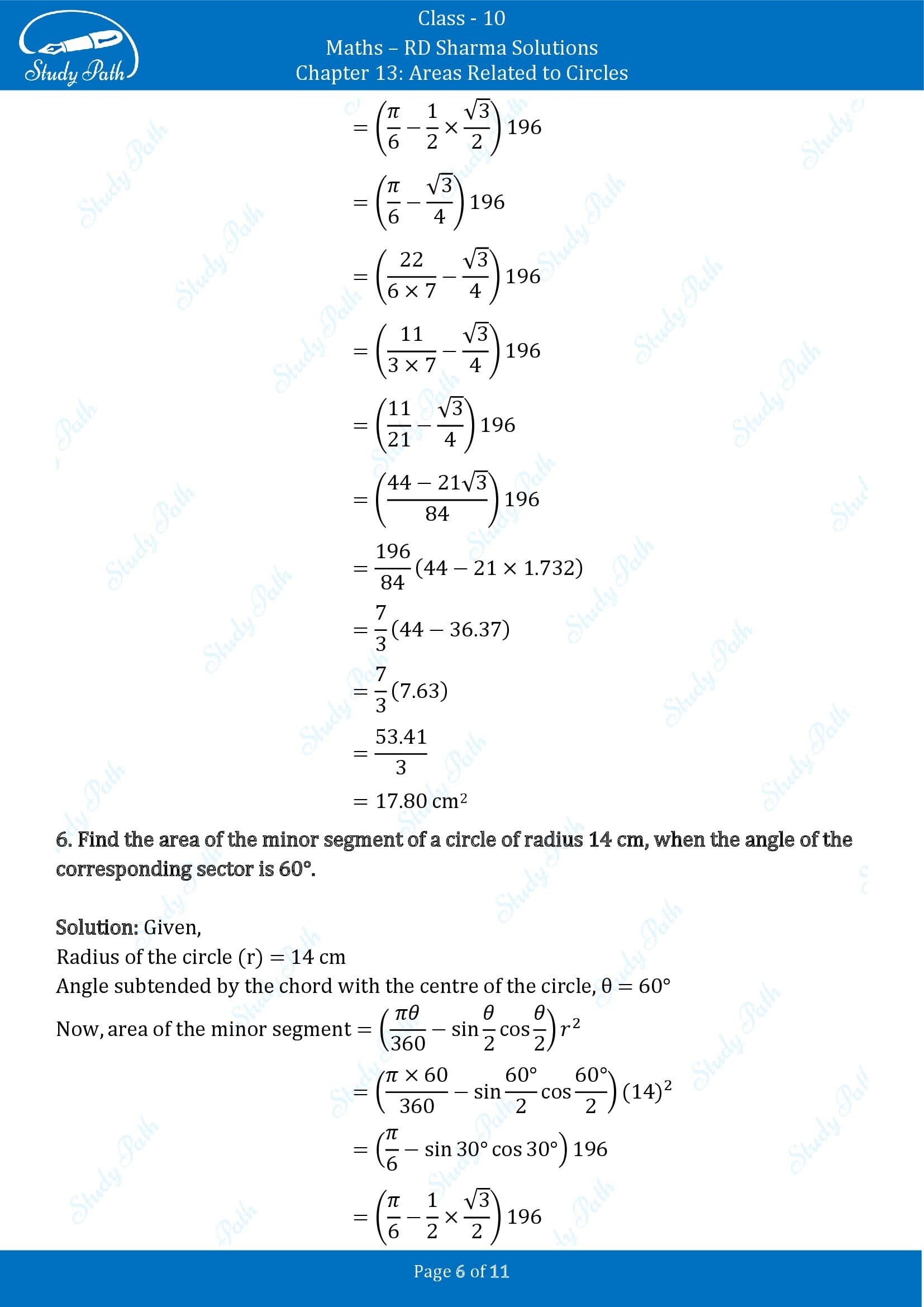 RD Sharma Solutions Class 10 Chapter 13 Areas Related to Circles Exercise 13.3 00006