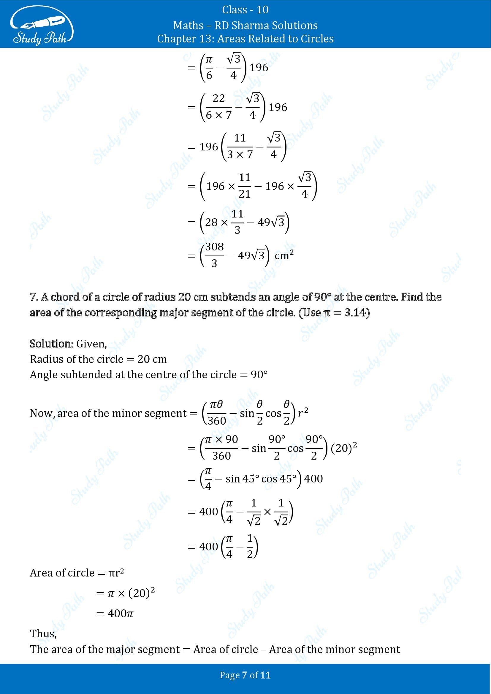 RD Sharma Solutions Class 10 Chapter 13 Areas Related to Circles Exercise 13.3 00007