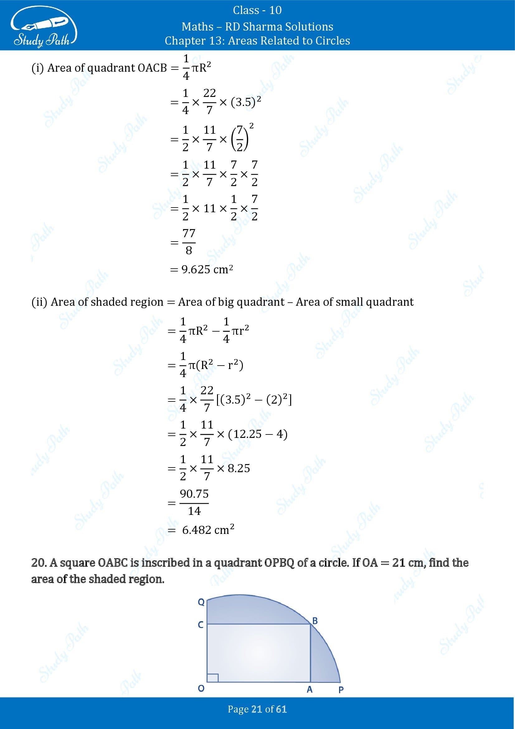RD Sharma Solutions Class 10 Chapter 13 Areas Related to Circles Exercise 13.4 00021