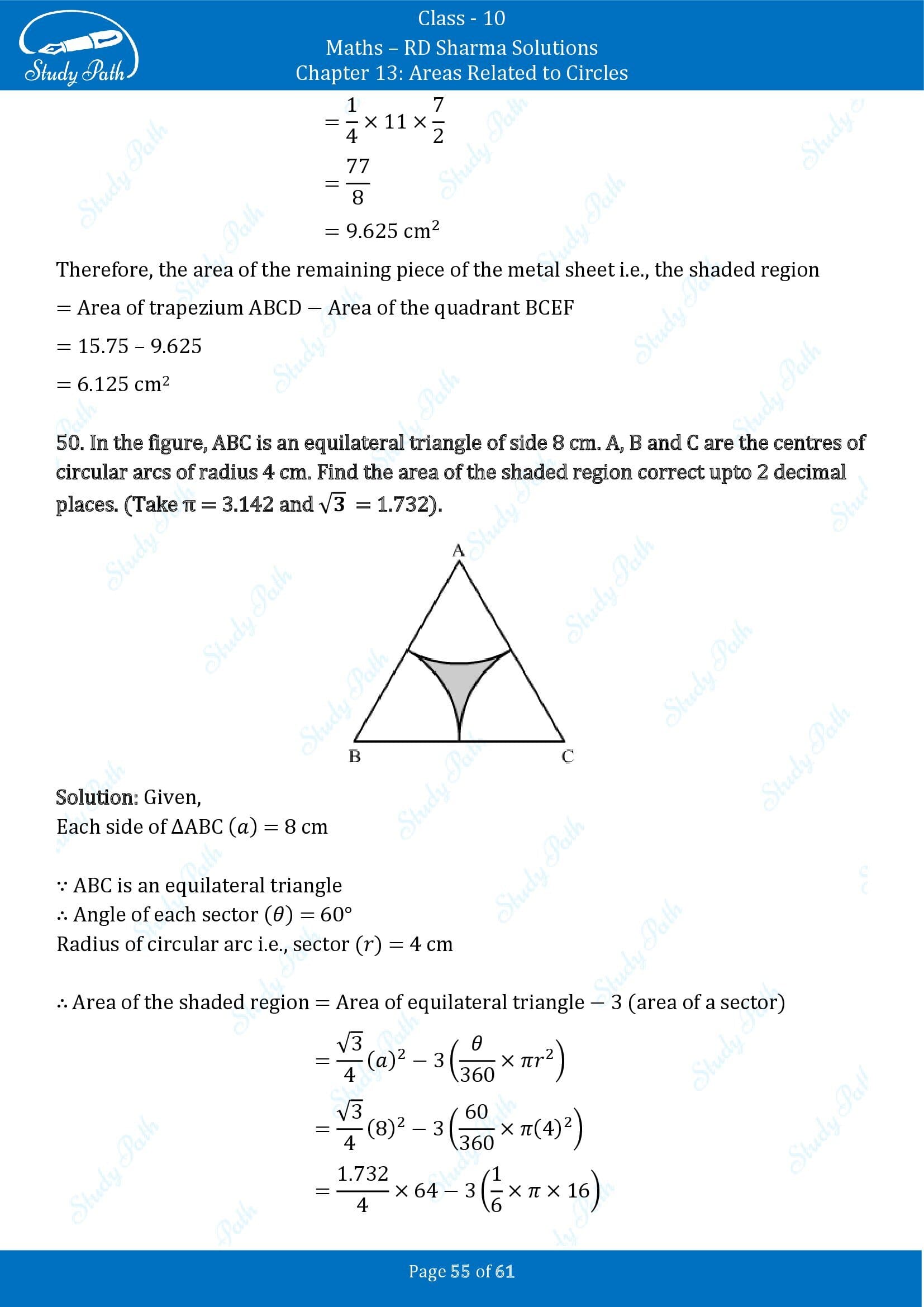 RD Sharma Solutions Class 10 Chapter 13 Areas Related to Circles Exercise 13.4 00055
