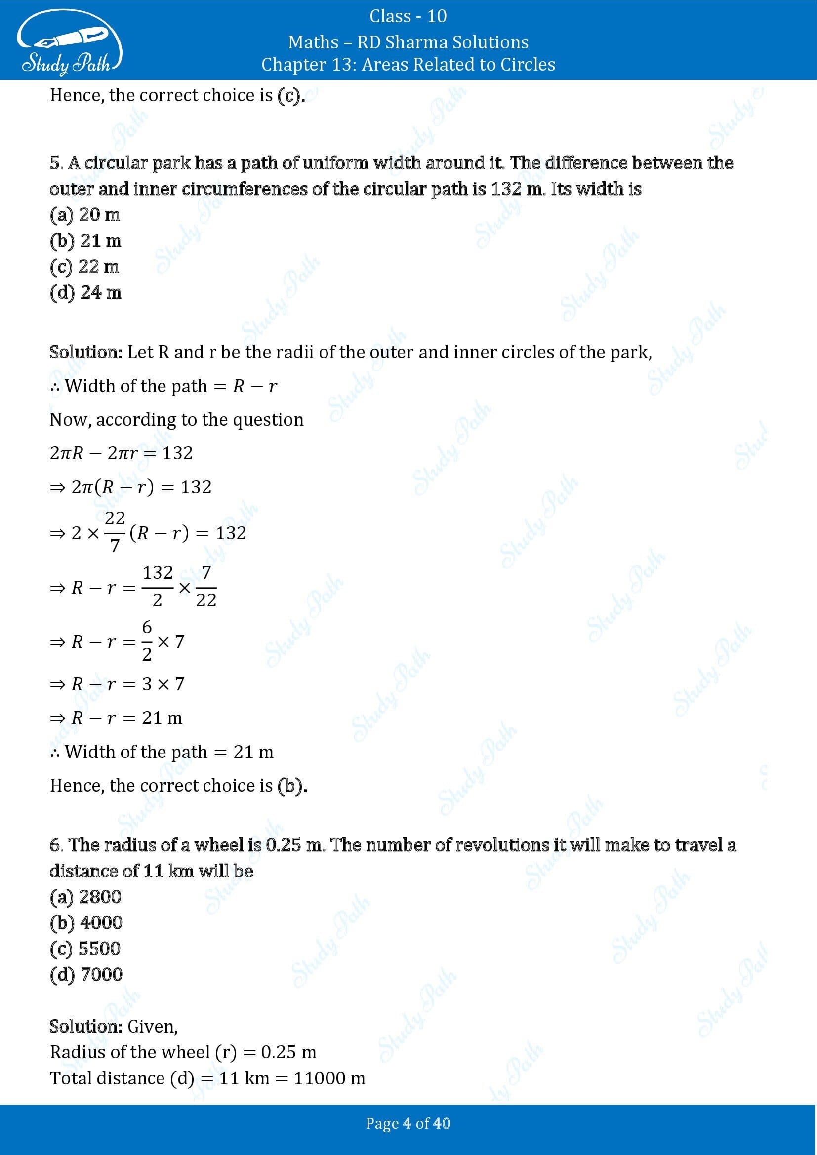 RD Sharma Solutions Class 10 Chapter 13 Areas Related to Circles Multiple Choice Question MCQs 00004