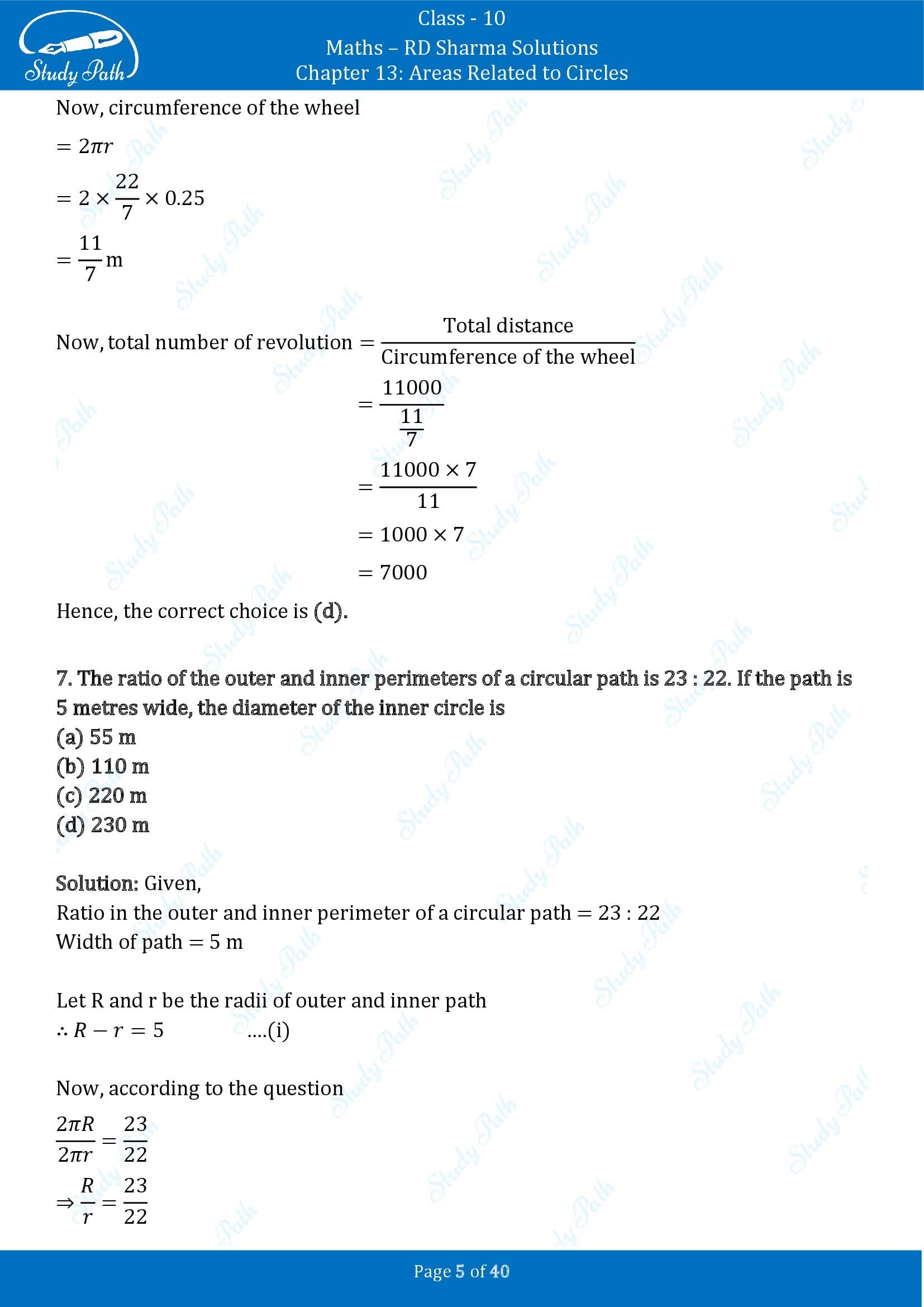 RD Sharma Solutions Class 10 Chapter 13 Areas Related to Circles Multiple Choice Question MCQs 00005