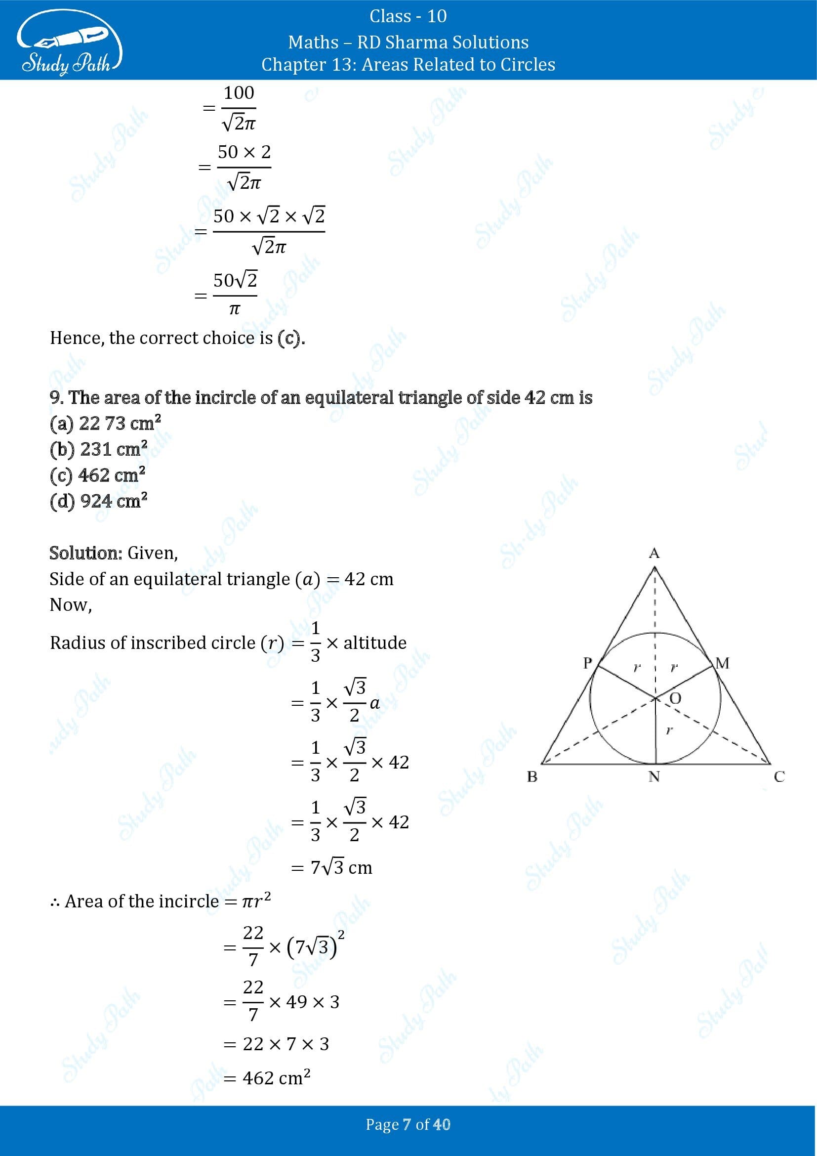 RD Sharma Solutions Class 10 Chapter 13 Areas Related to Circles Multiple Choice Question MCQs 00007