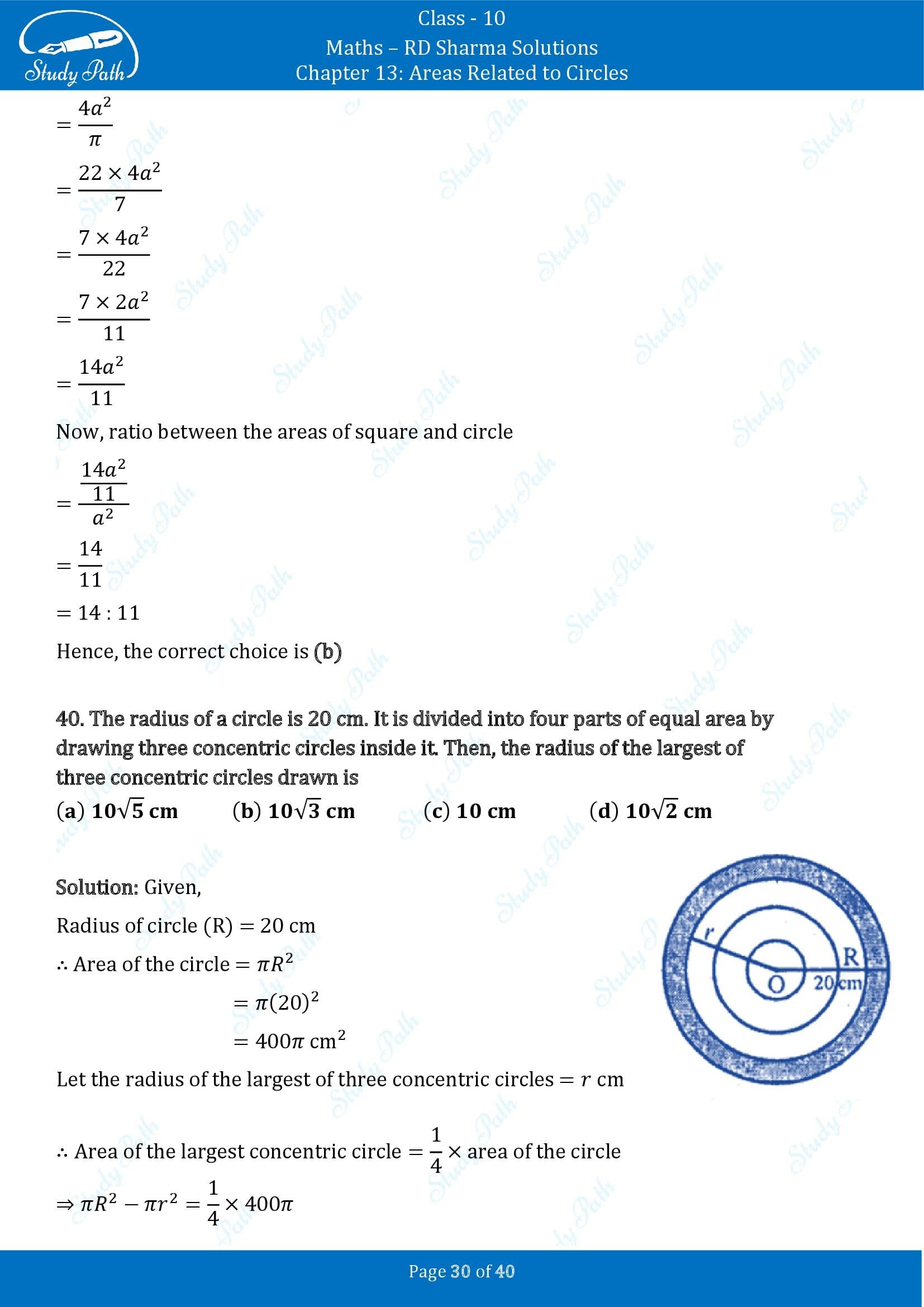 RD Sharma Solutions Class 10 Chapter 13 Areas Related to Circles Multiple Choice Question MCQs 00030