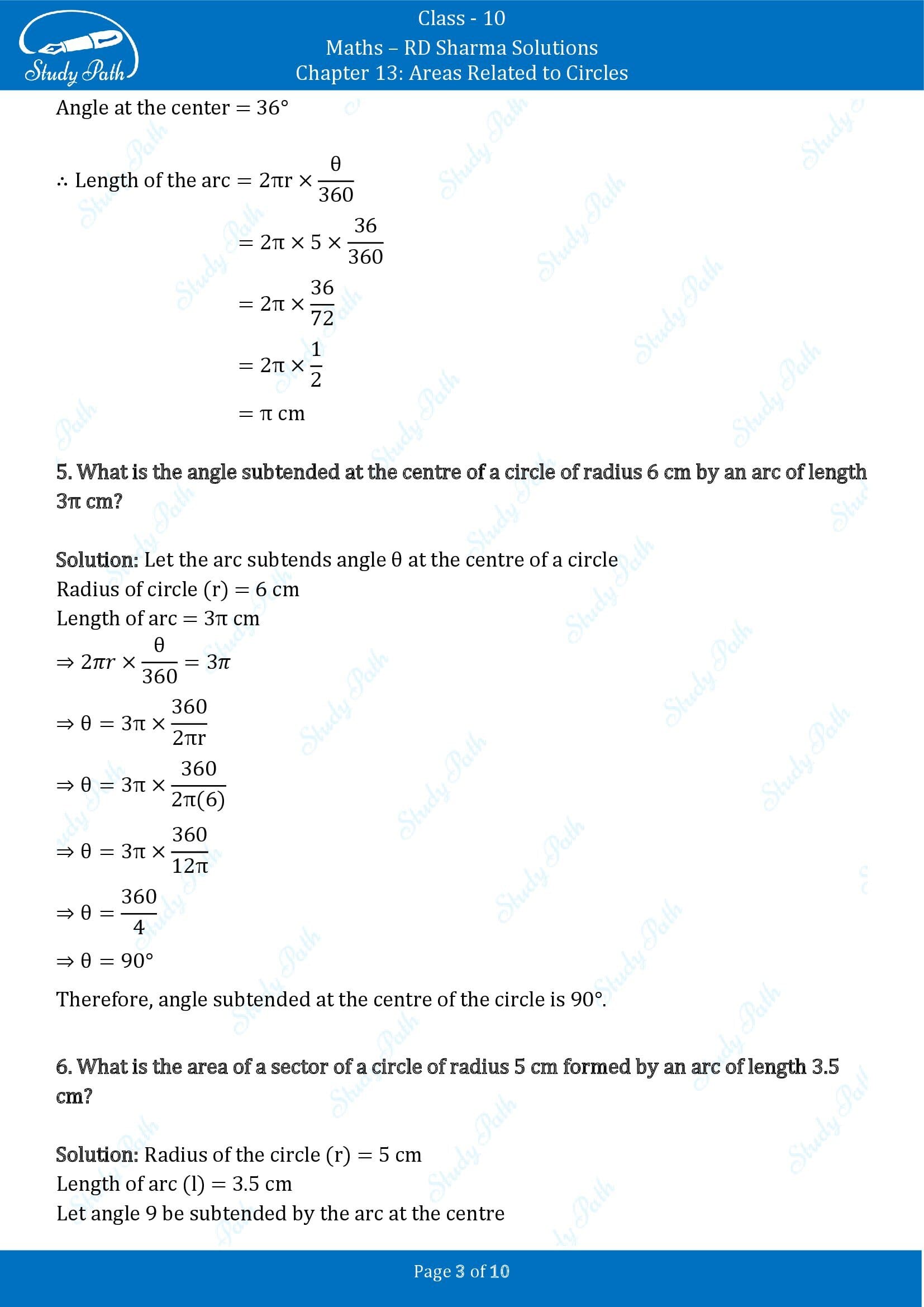 RD Sharma Solutions Class 10 Chapter 13 Areas Related to Circles Very Short Answer Type Questions VSAQs 00003