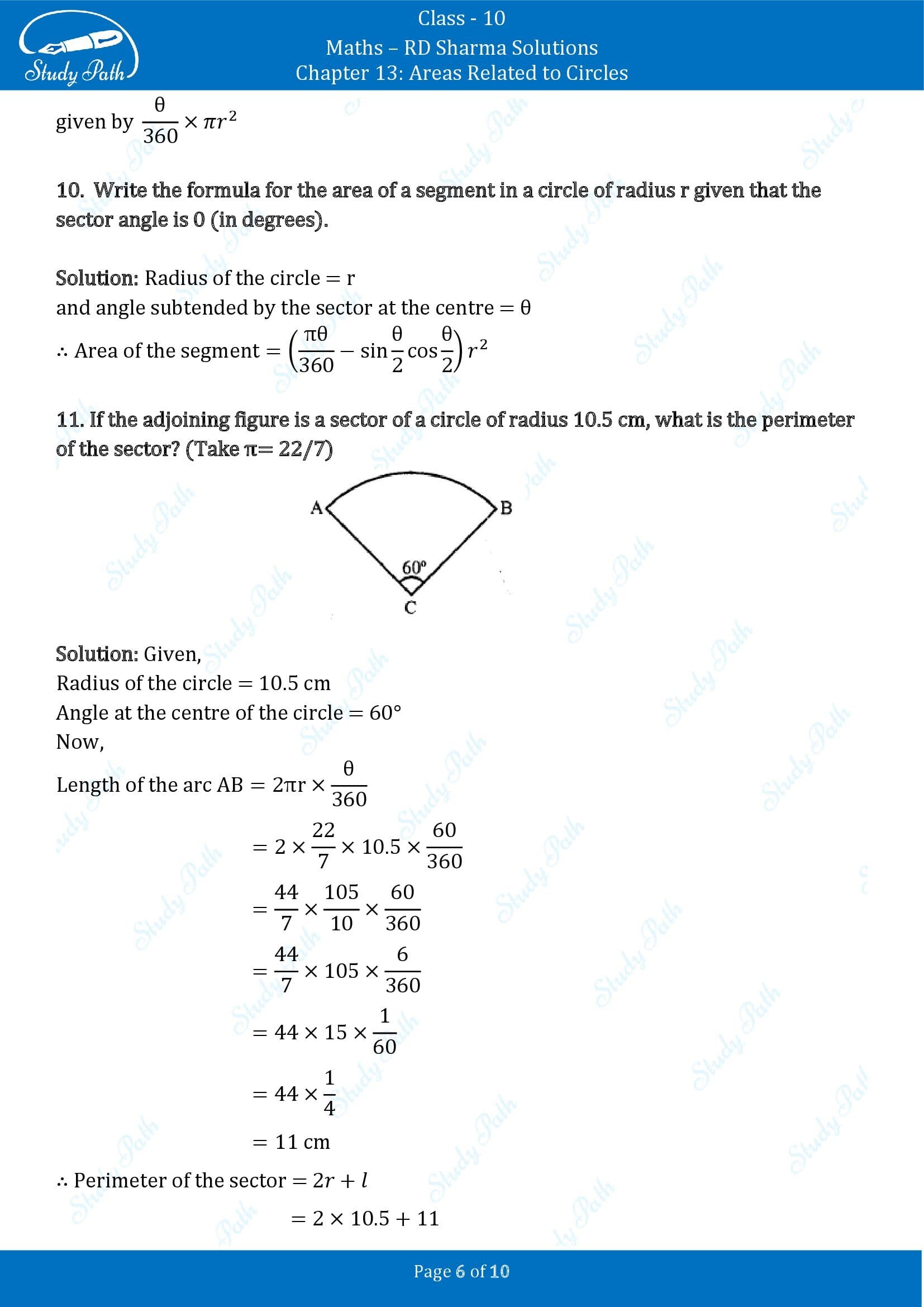 RD Sharma Solutions Class 10 Chapter 13 Areas Related to Circles Very Short Answer Type Questions VSAQs 00006