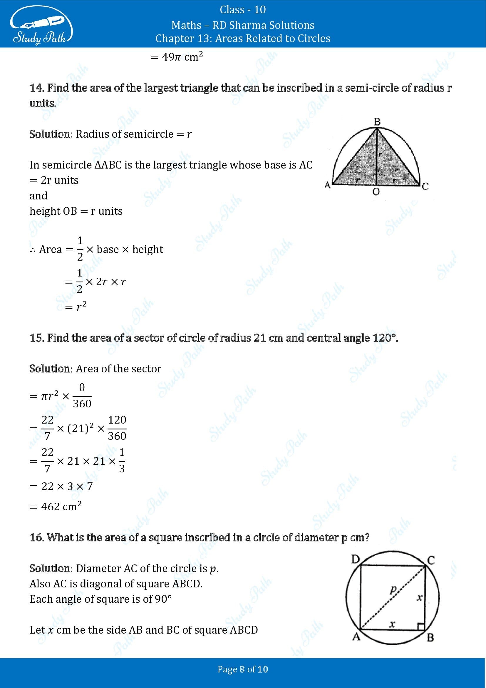 RD Sharma Solutions Class 10 Chapter 13 Areas Related to Circles Very Short Answer Type Questions VSAQs 00008