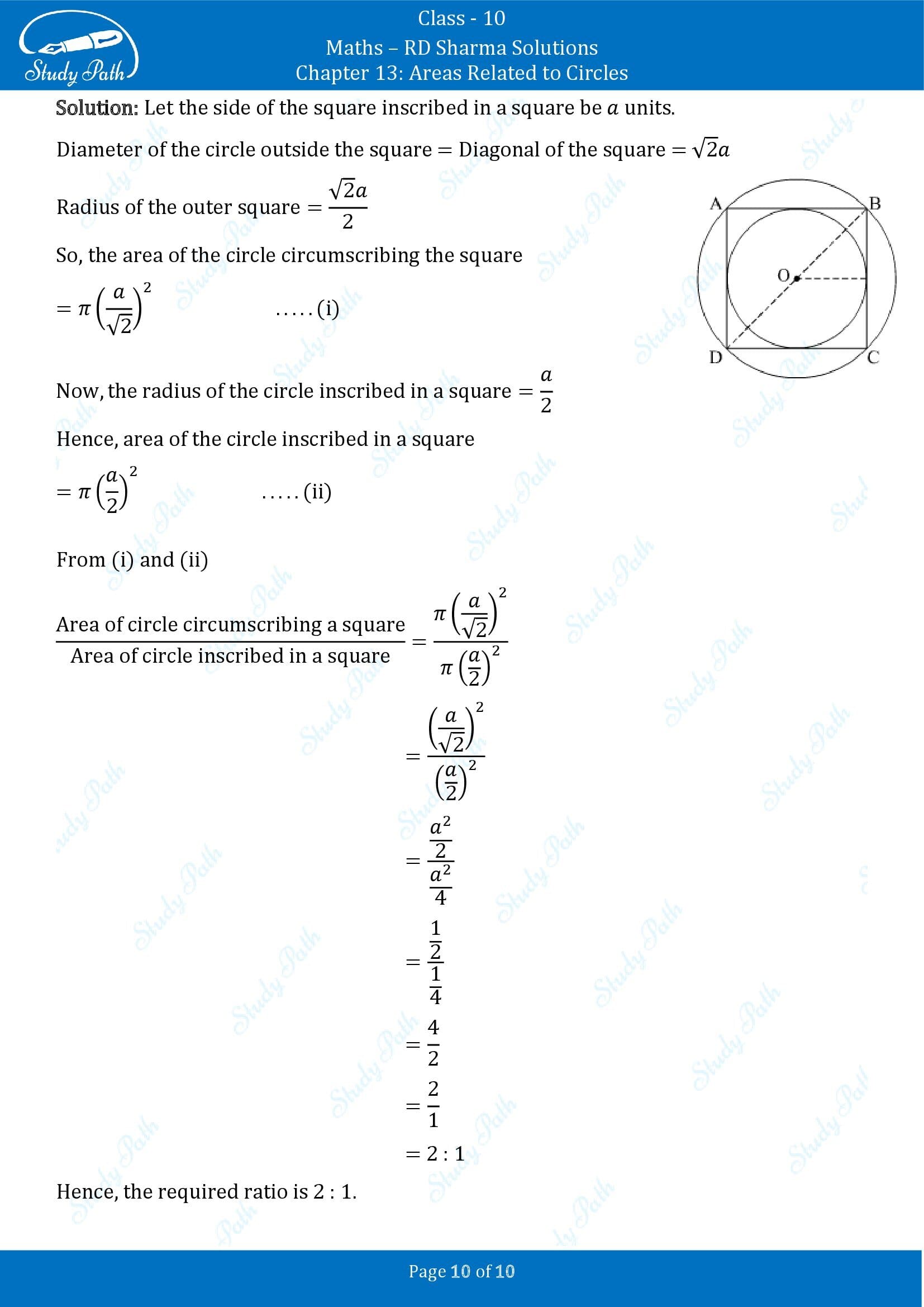 RD Sharma Solutions Class 10 Chapter 13 Areas Related to Circles Very Short Answer Type Questions VSAQs 00010