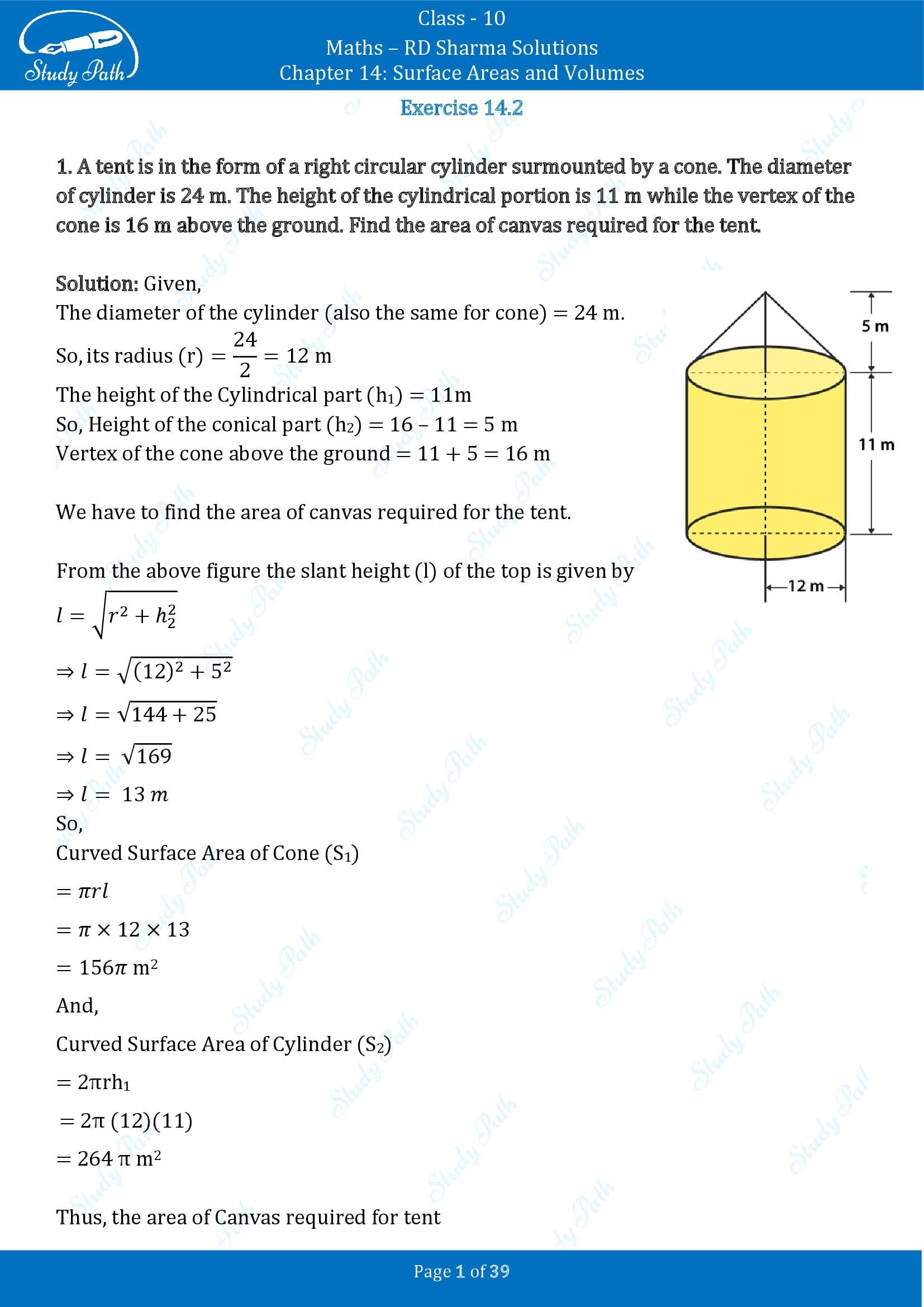 RD Sharma Solutions Class 10 Chapter 14 Surface Areas and Volumes Exercise 14.2 00001