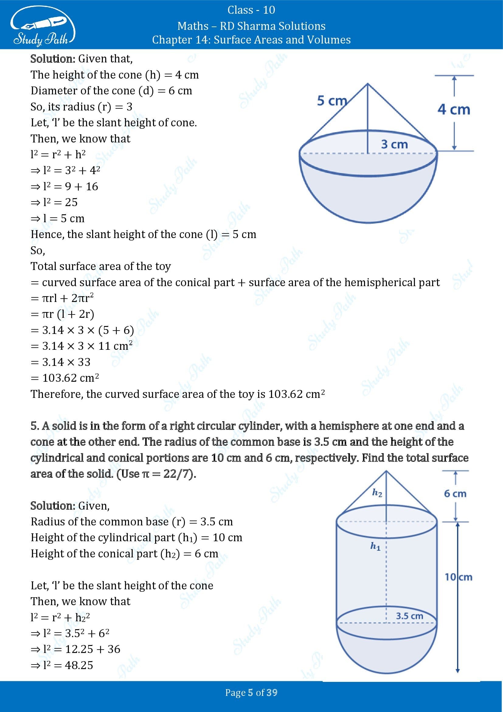 RD Sharma Solutions Class 10 Chapter 14 Surface Areas and Volumes Exercise 14.2 00005