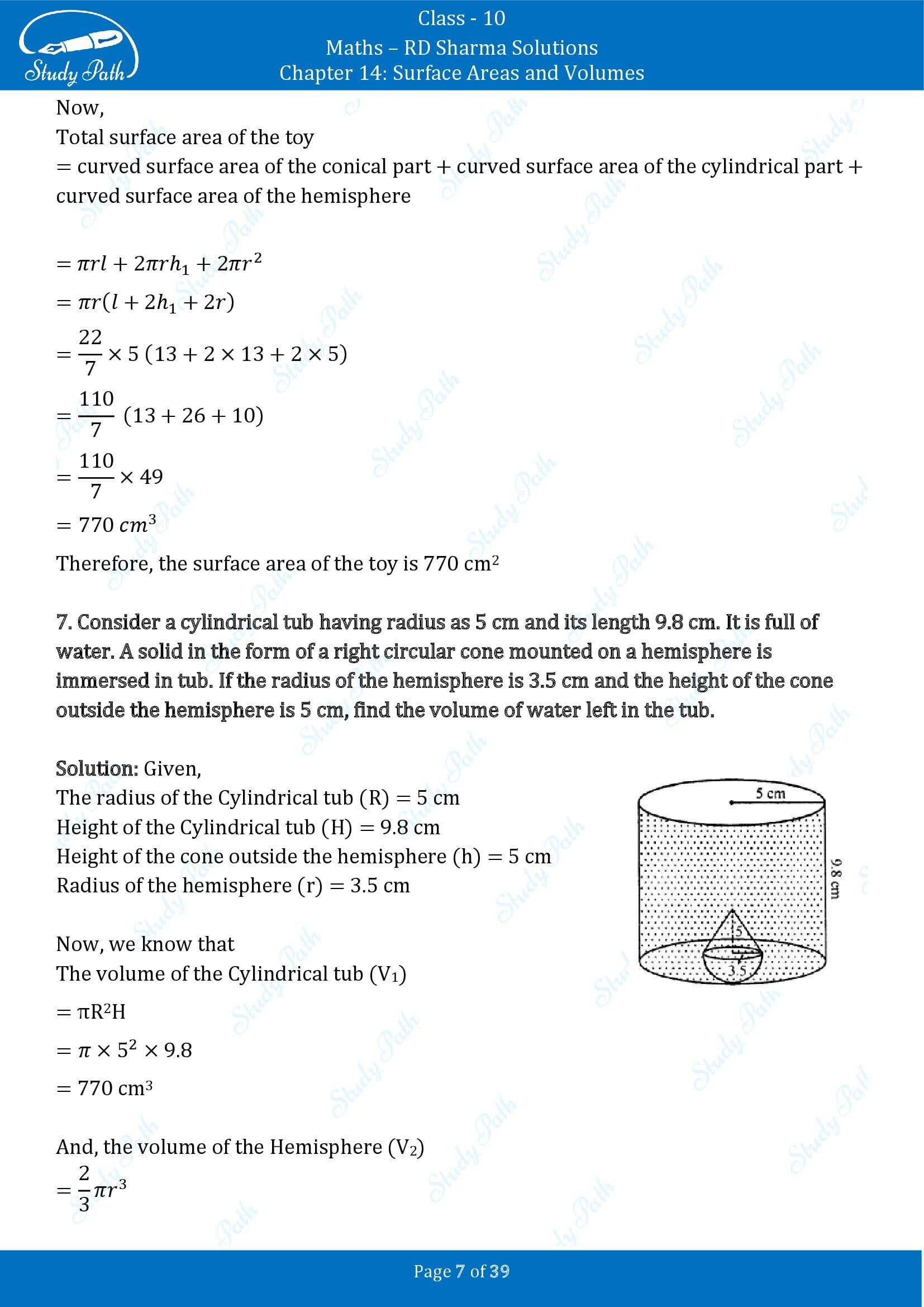 RD Sharma Solutions Class 10 Chapter 14 Surface Areas and Volumes Exercise 14.2 00007
