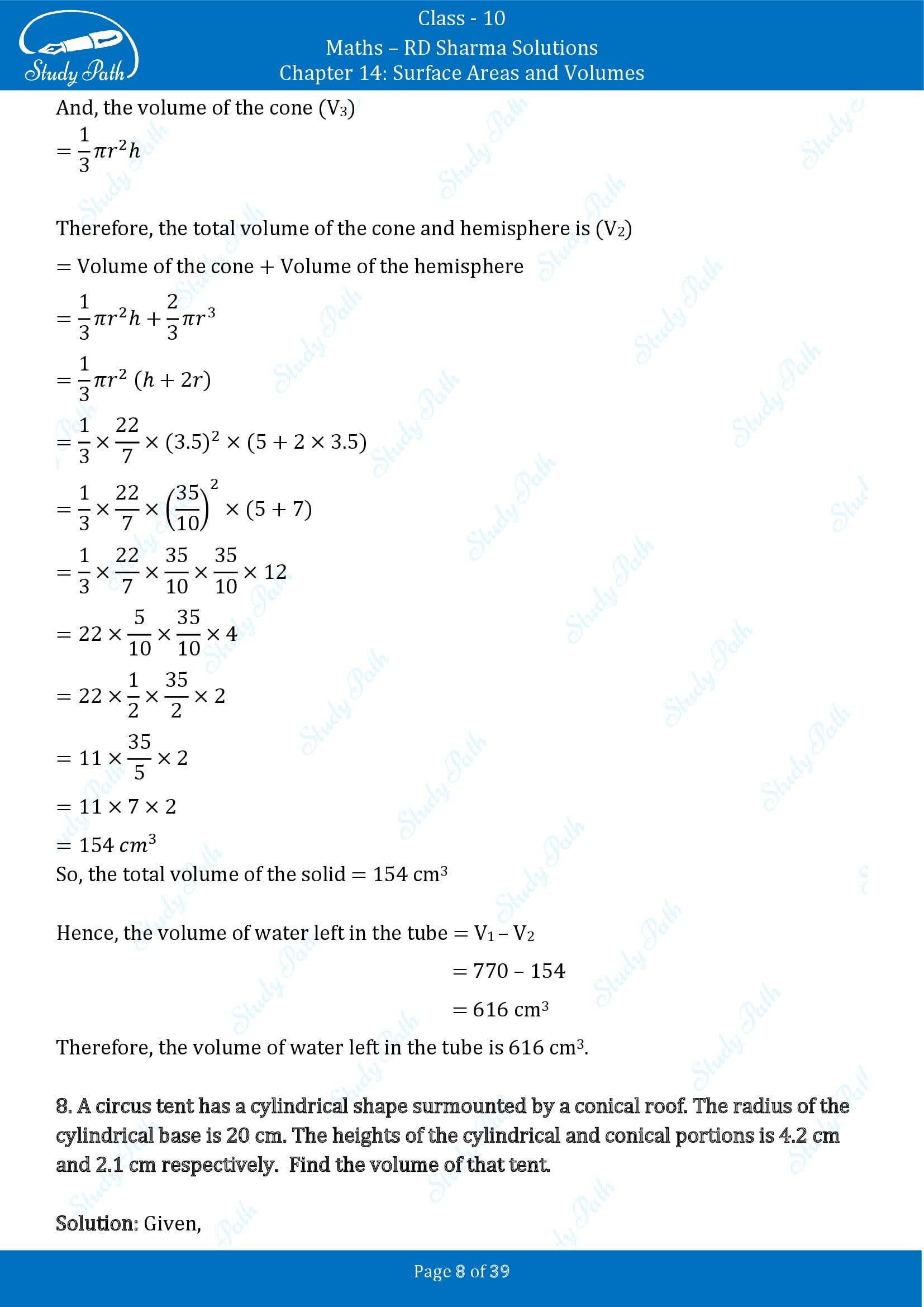 RD Sharma Solutions Class 10 Chapter 14 Surface Areas and Volumes Exercise 14.2 00008