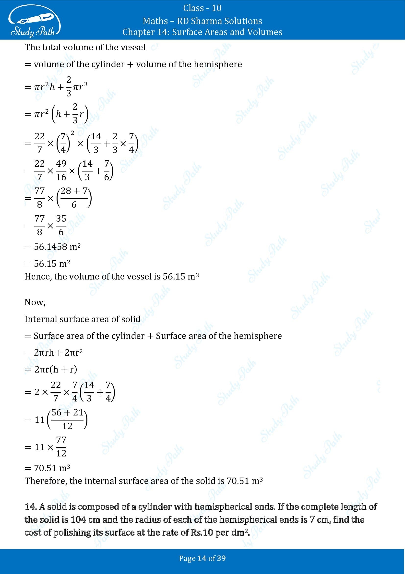 RD Sharma Solutions Class 10 Chapter 14 Surface Areas and Volumes Exercise 14.2 00014