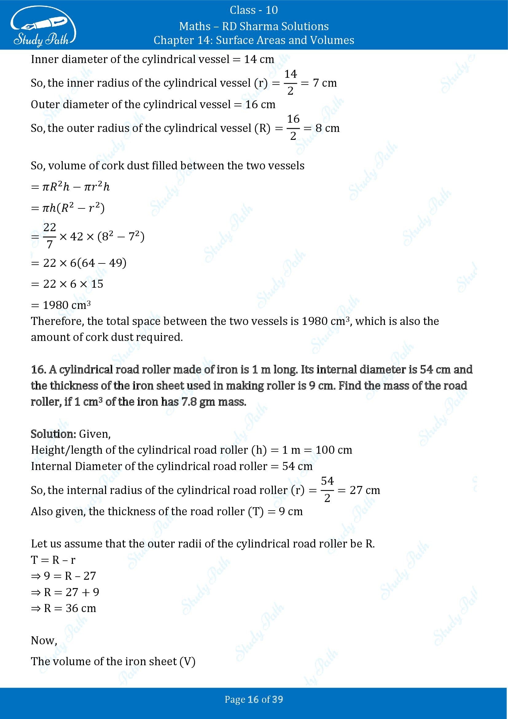 RD Sharma Solutions Class 10 Chapter 14 Surface Areas and Volumes Exercise 14.2 00016