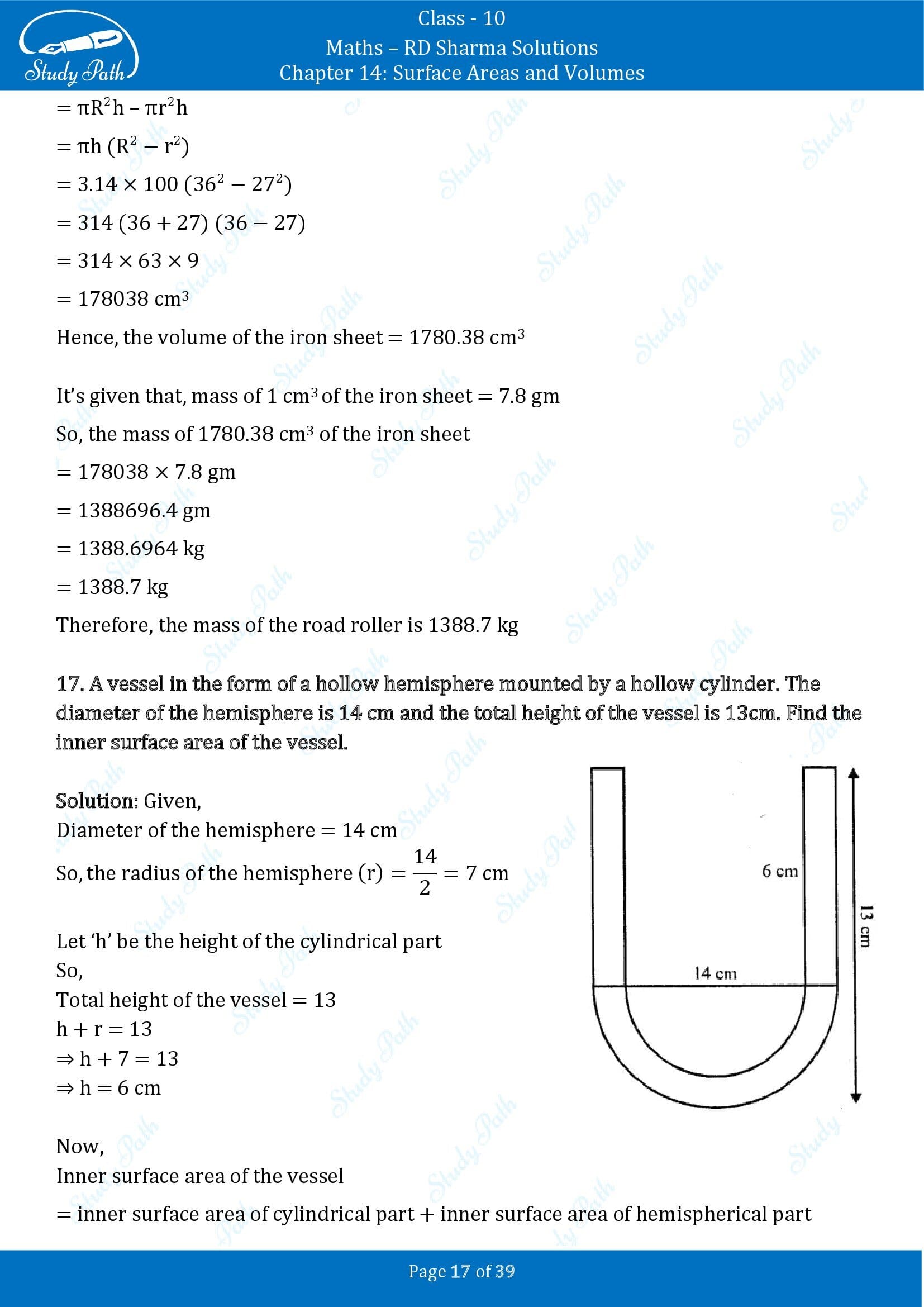 RD Sharma Solutions Class 10 Chapter 14 Surface Areas and Volumes Exercise 14.2 00017