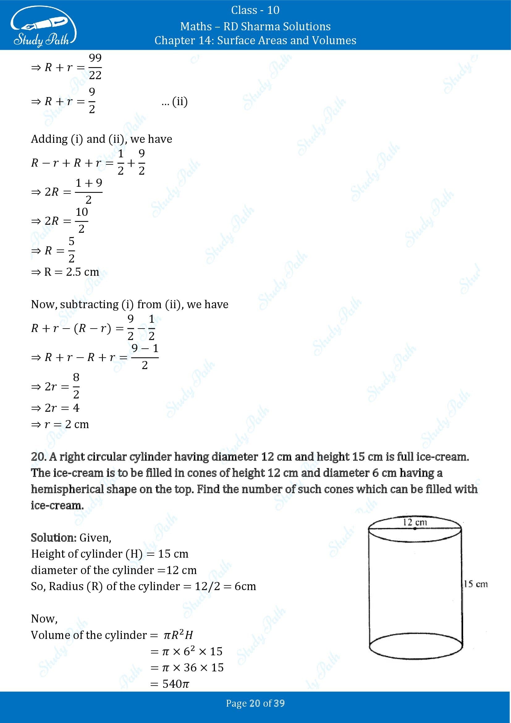RD Sharma Solutions Class 10 Chapter 14 Surface Areas and Volumes Exercise 14.2 00020