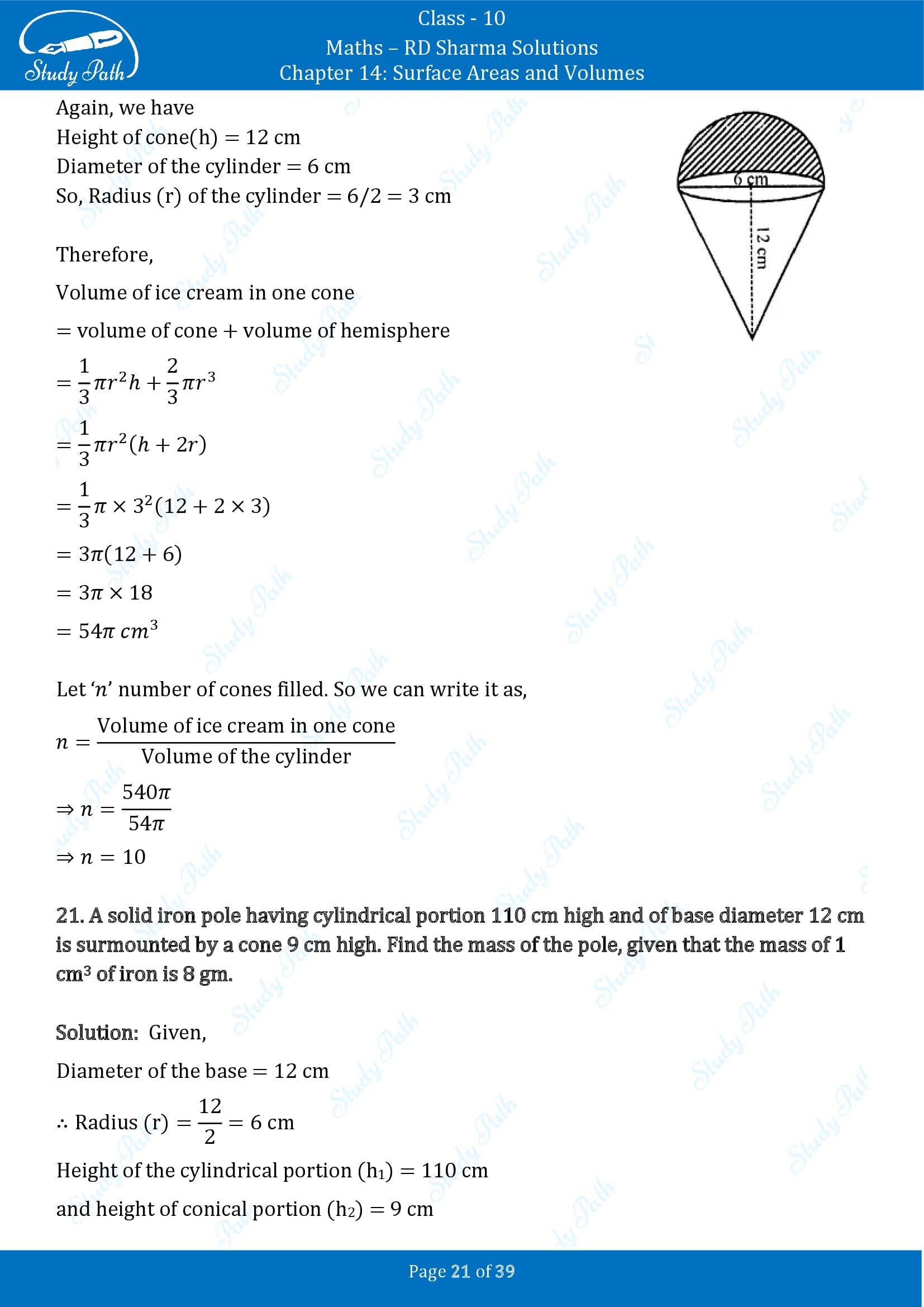 RD Sharma Solutions Class 10 Chapter 14 Surface Areas and Volumes Exercise 14.2 00021