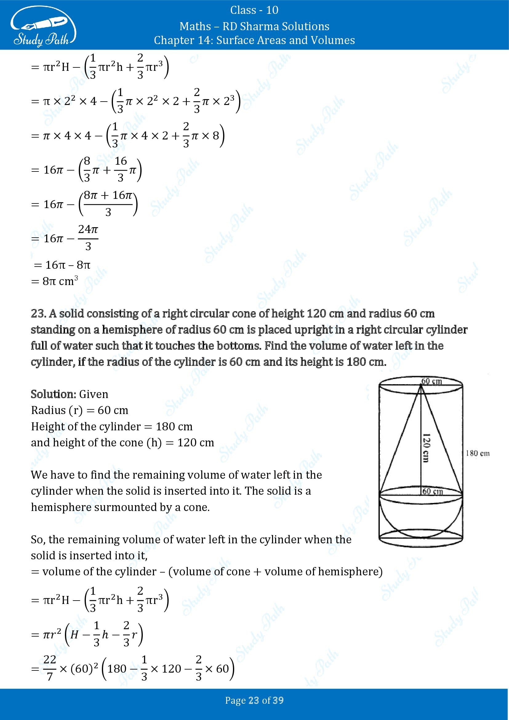 RD Sharma Solutions Class 10 Chapter 14 Surface Areas and Volumes Exercise 14.2 00023
