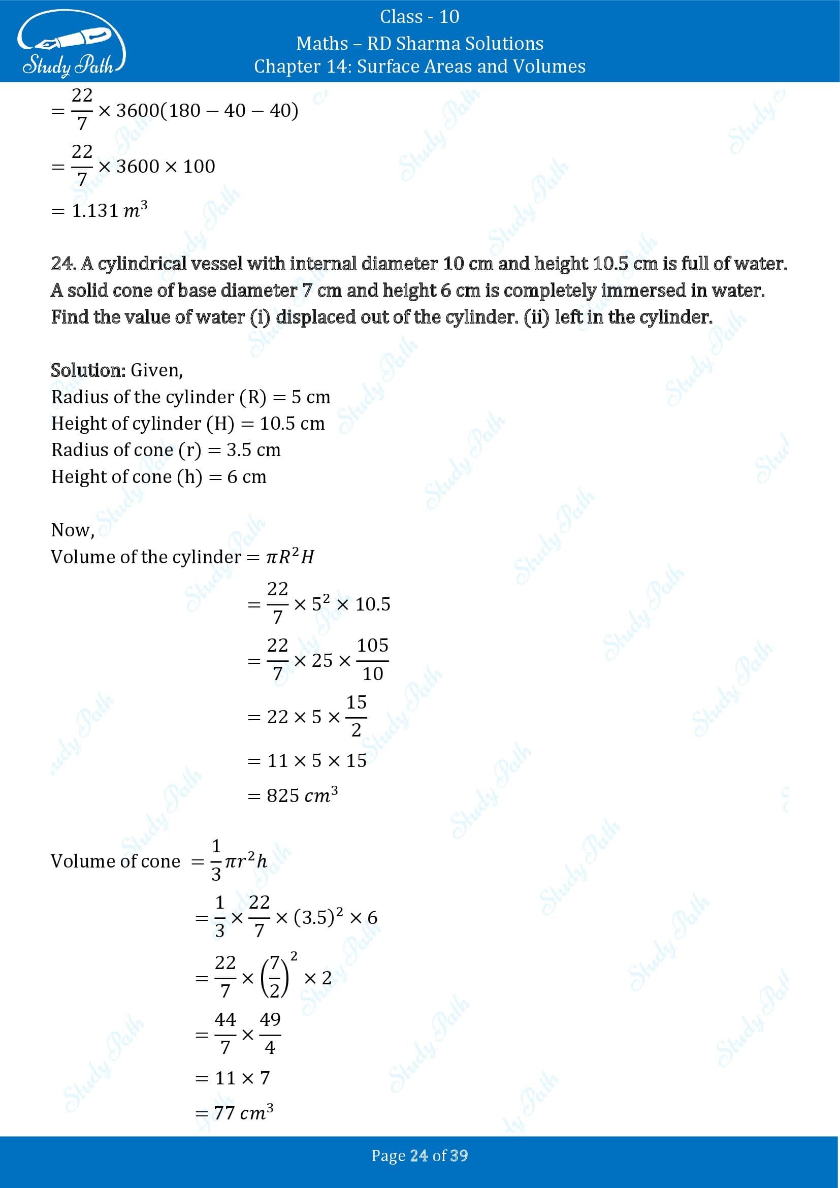 RD Sharma Solutions Class 10 Chapter 14 Surface Areas and Volumes Exercise 14.2 00024