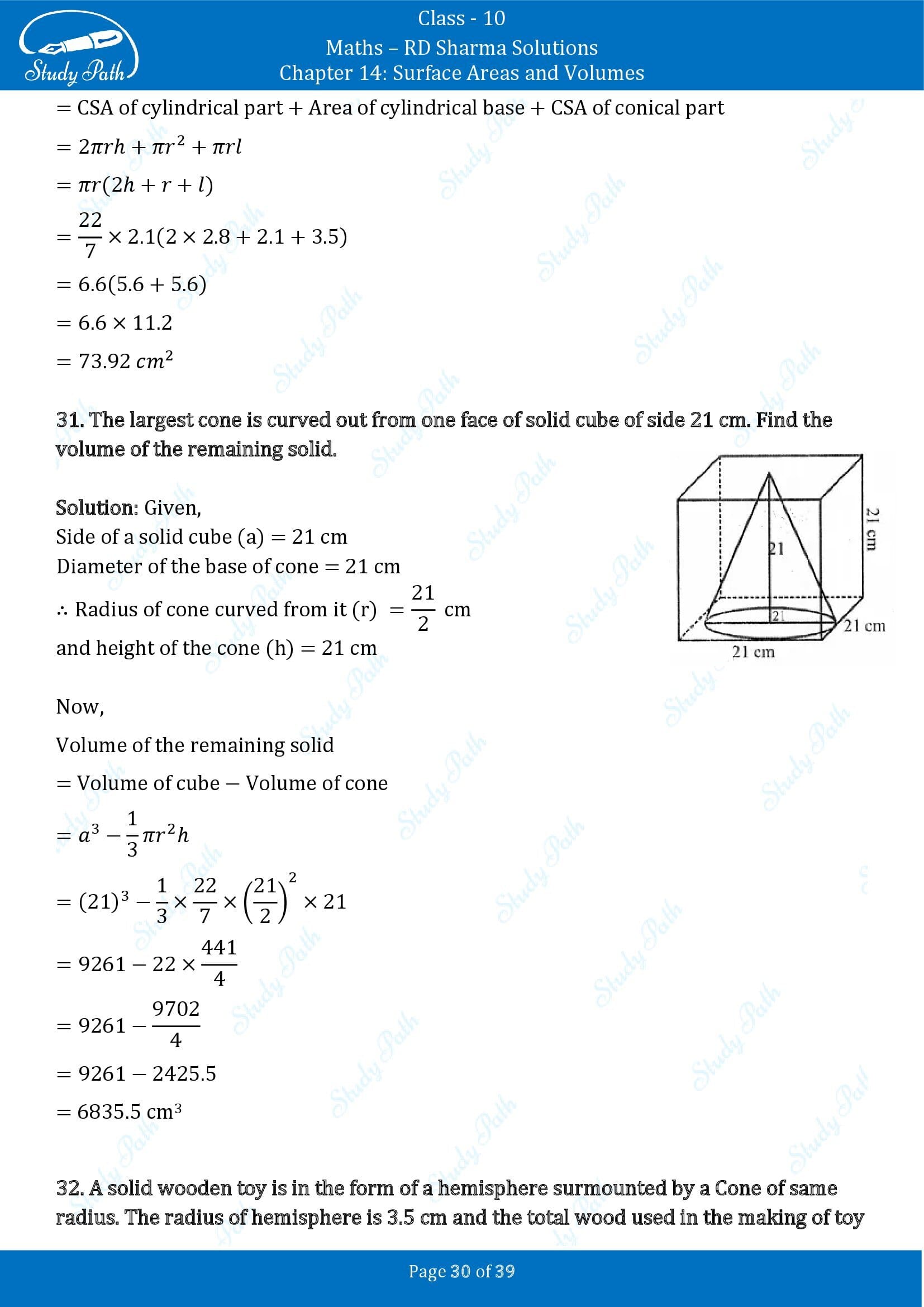 RD Sharma Solutions Class 10 Chapter 14 Surface Areas and Volumes Exercise 14.2 00030