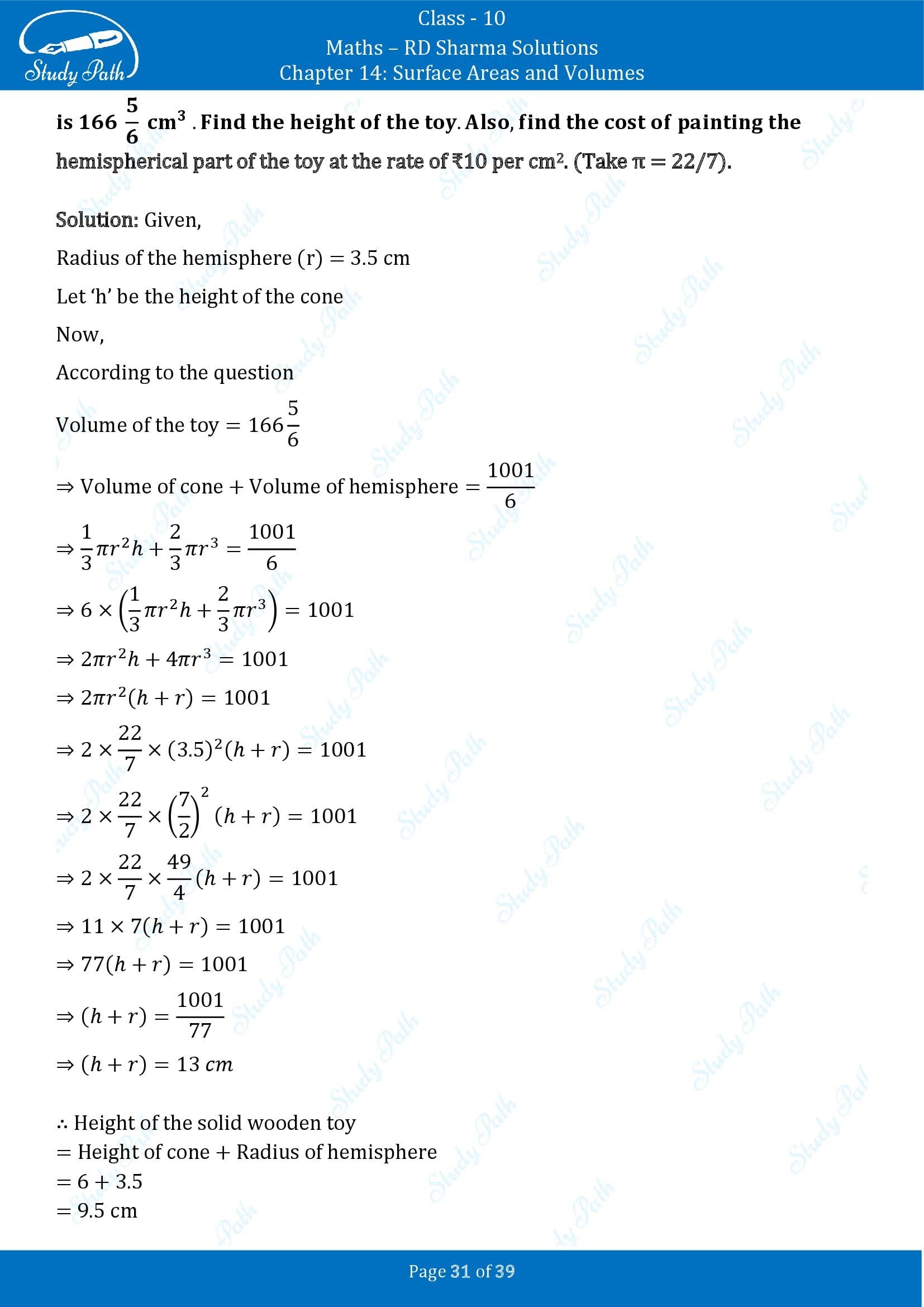 RD Sharma Solutions Class 10 Chapter 14 Surface Areas and Volumes Exercise 14.2 00031