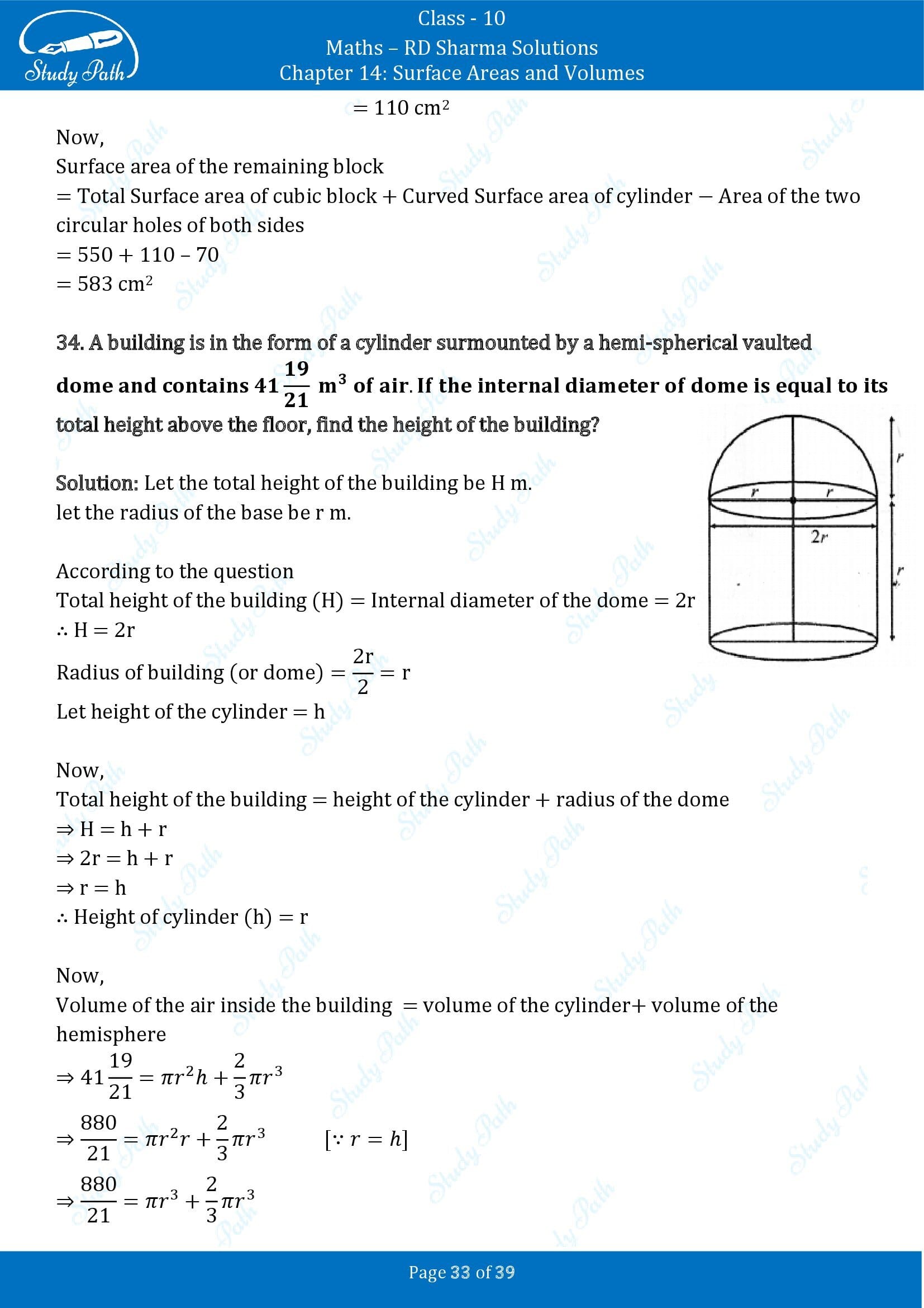 RD Sharma Solutions Class 10 Chapter 14 Surface Areas and Volumes Exercise 14.2 00033