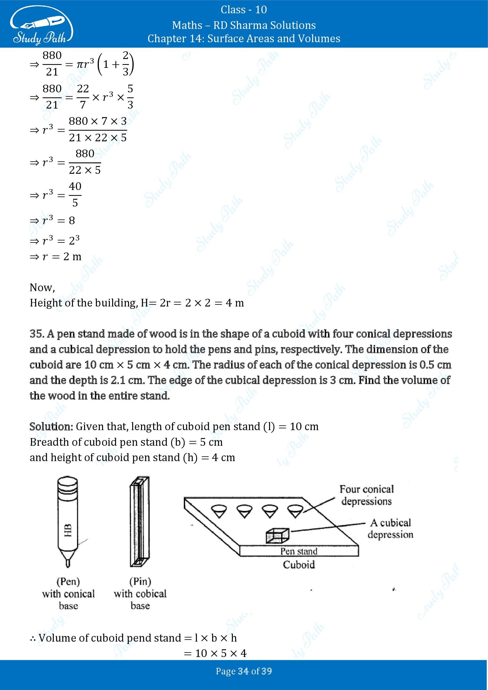 RD Sharma Solutions Class 10 Chapter 14 Surface Areas and Volumes Exercise 14.2 00034