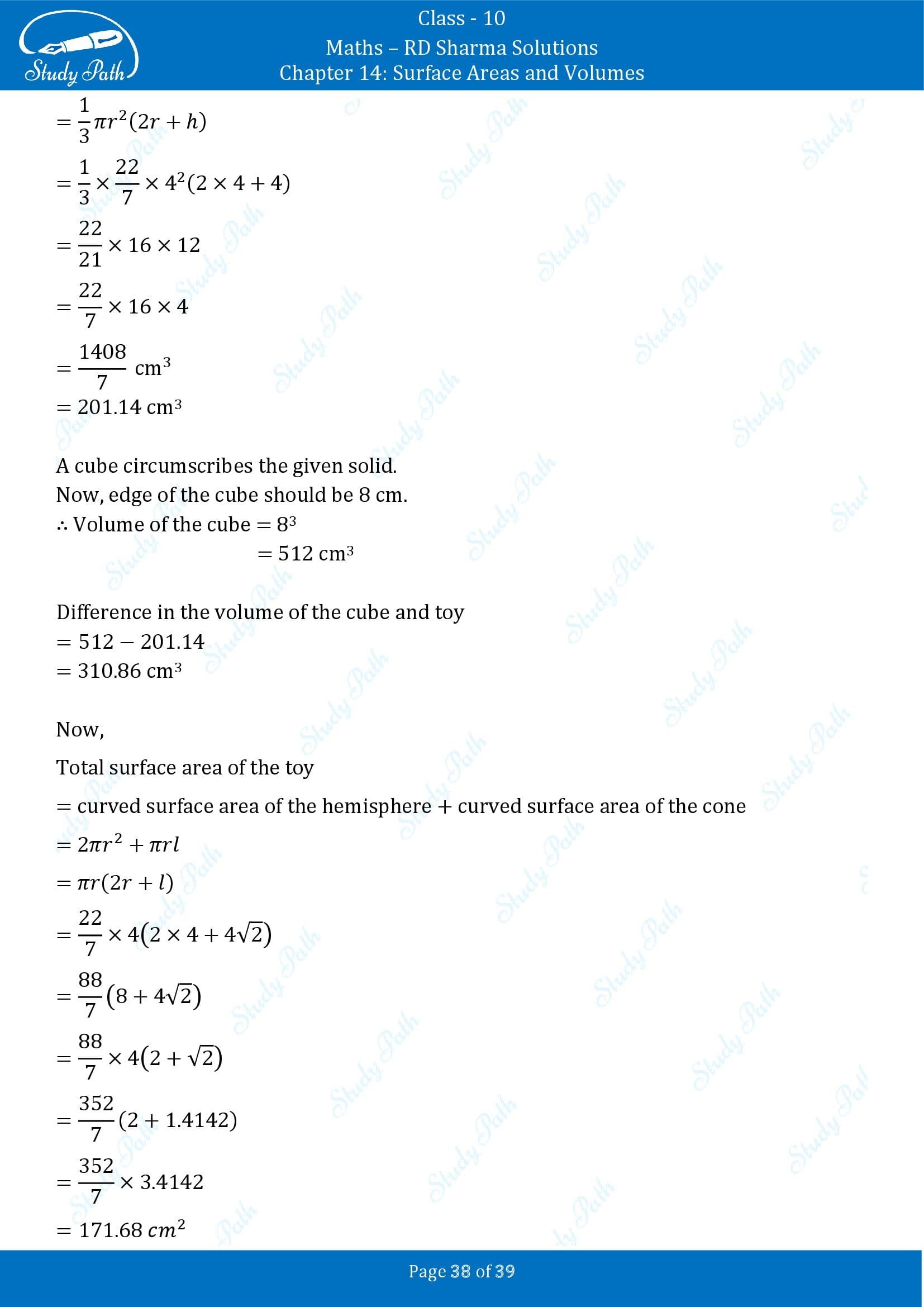 RD Sharma Solutions Class 10 Chapter 14 Surface Areas and Volumes Exercise 14.2 00038