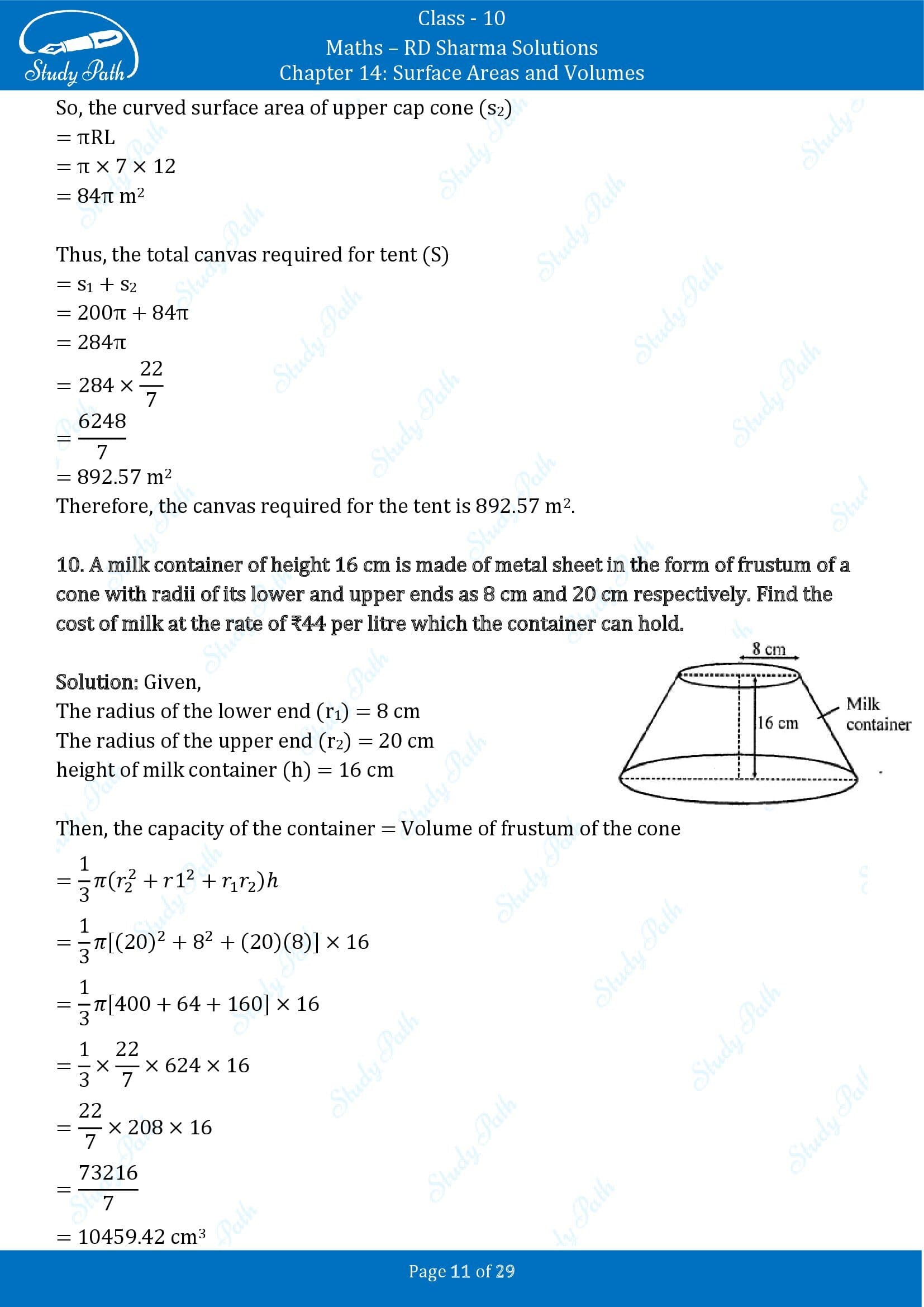 RD Sharma Solutions Class 10 Chapter 14 Surface Areas and Volumes Exercise 14.3 00011