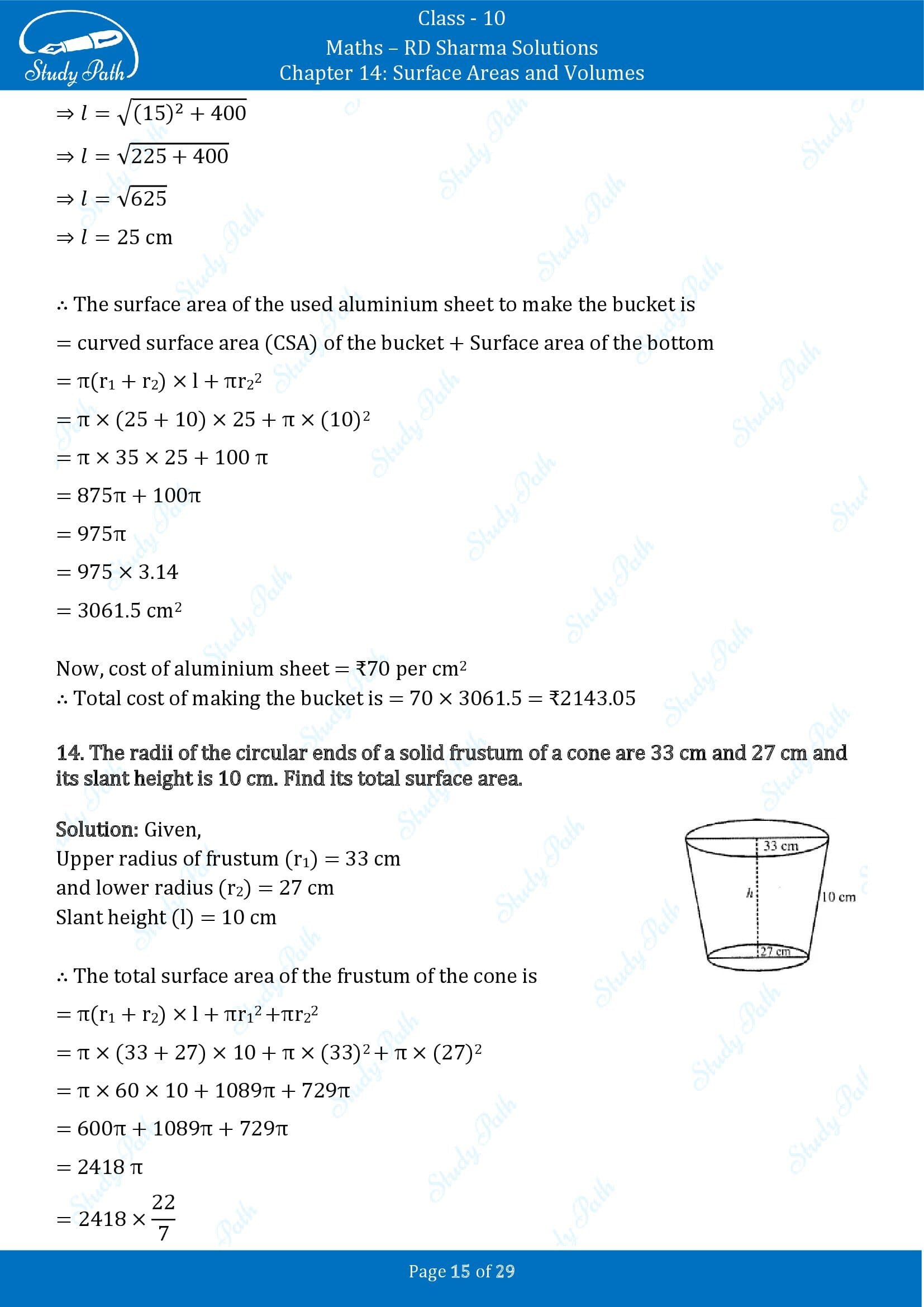 RD Sharma Solutions Class 10 Chapter 14 Surface Areas and Volumes Exercise 14.3 00015