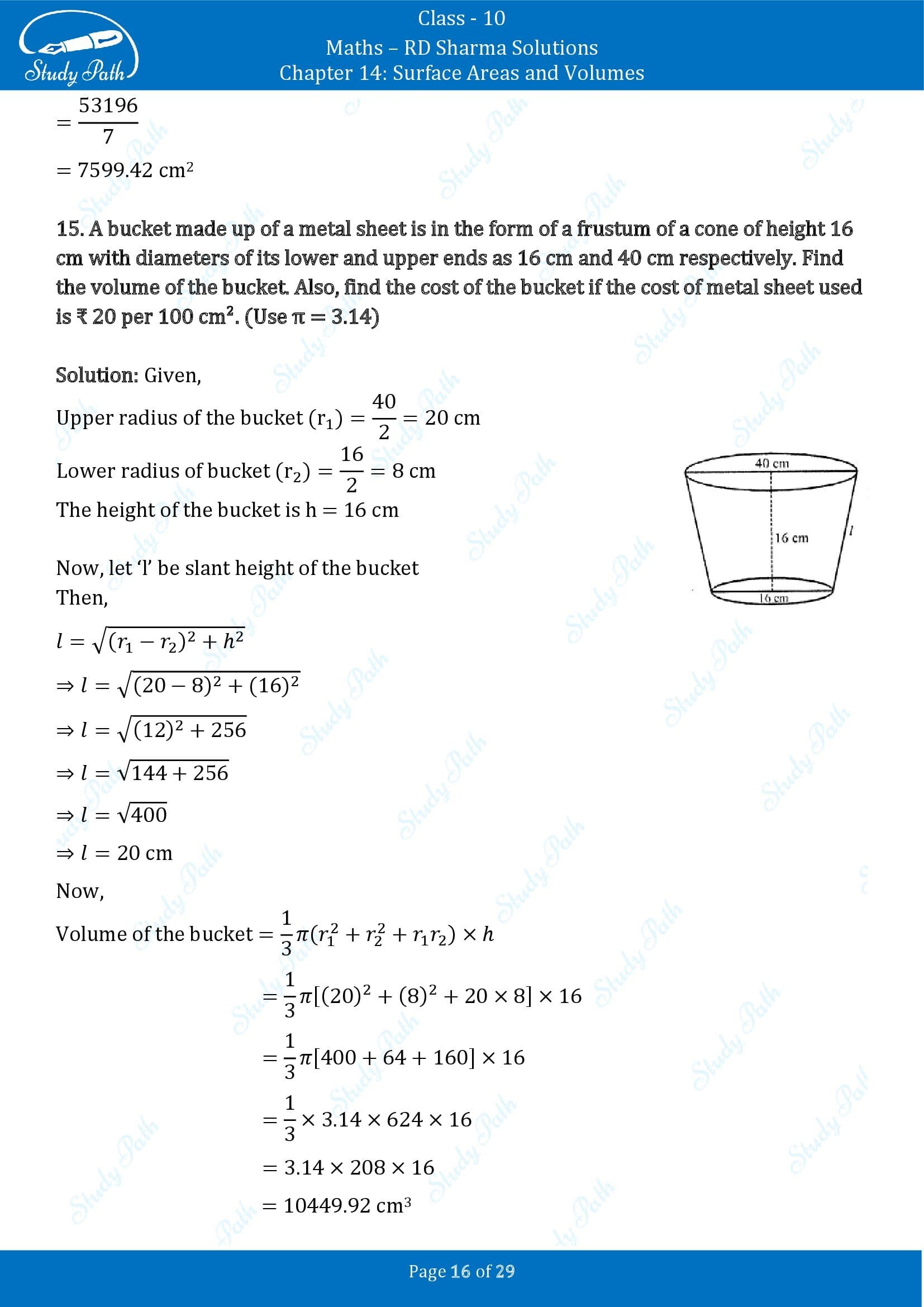RD Sharma Solutions Class 10 Chapter 14 Surface Areas and Volumes Exercise 14.3 00016